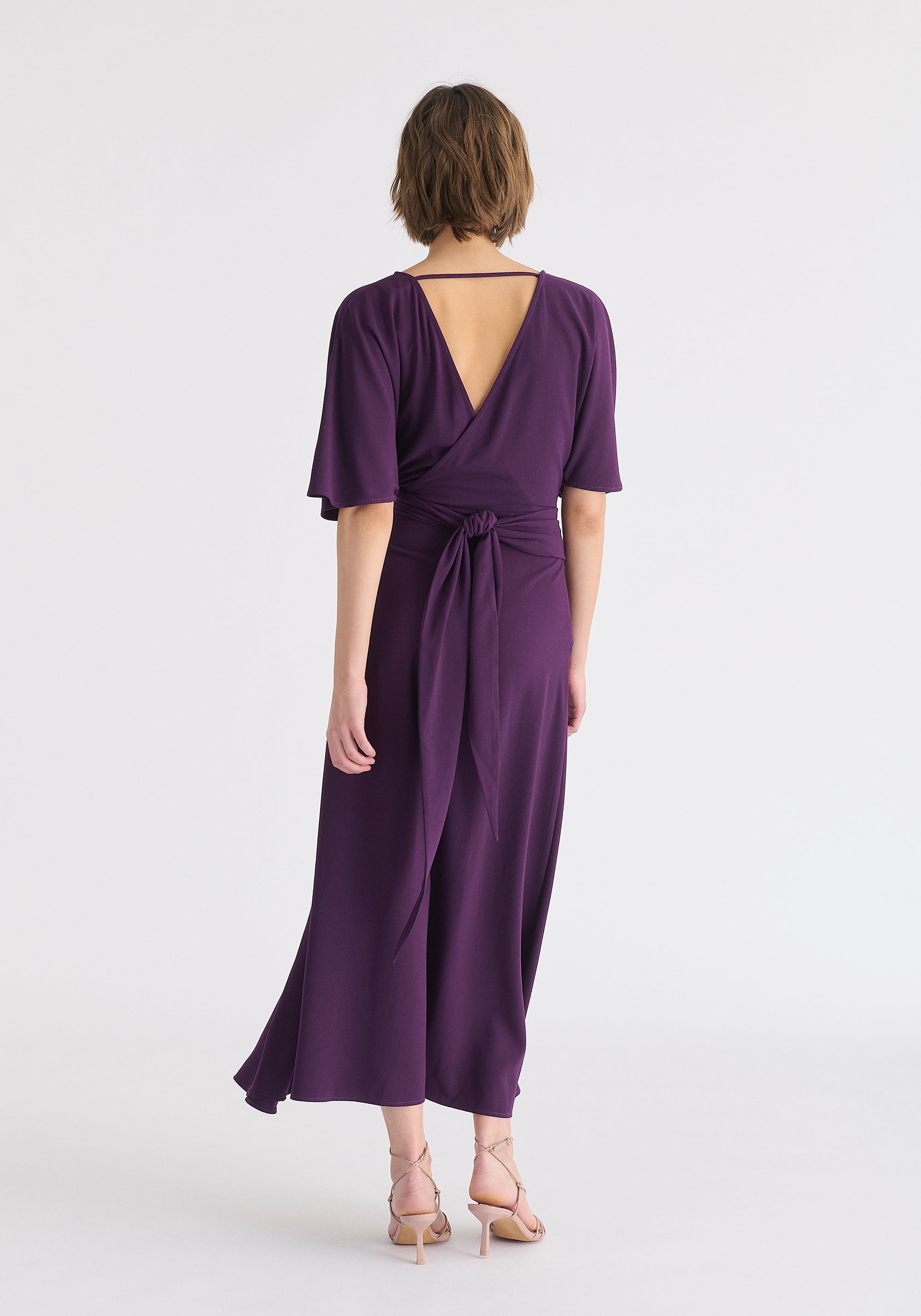 Flare Sleeves Maxi Wrap Dress in Midnight Plum Back