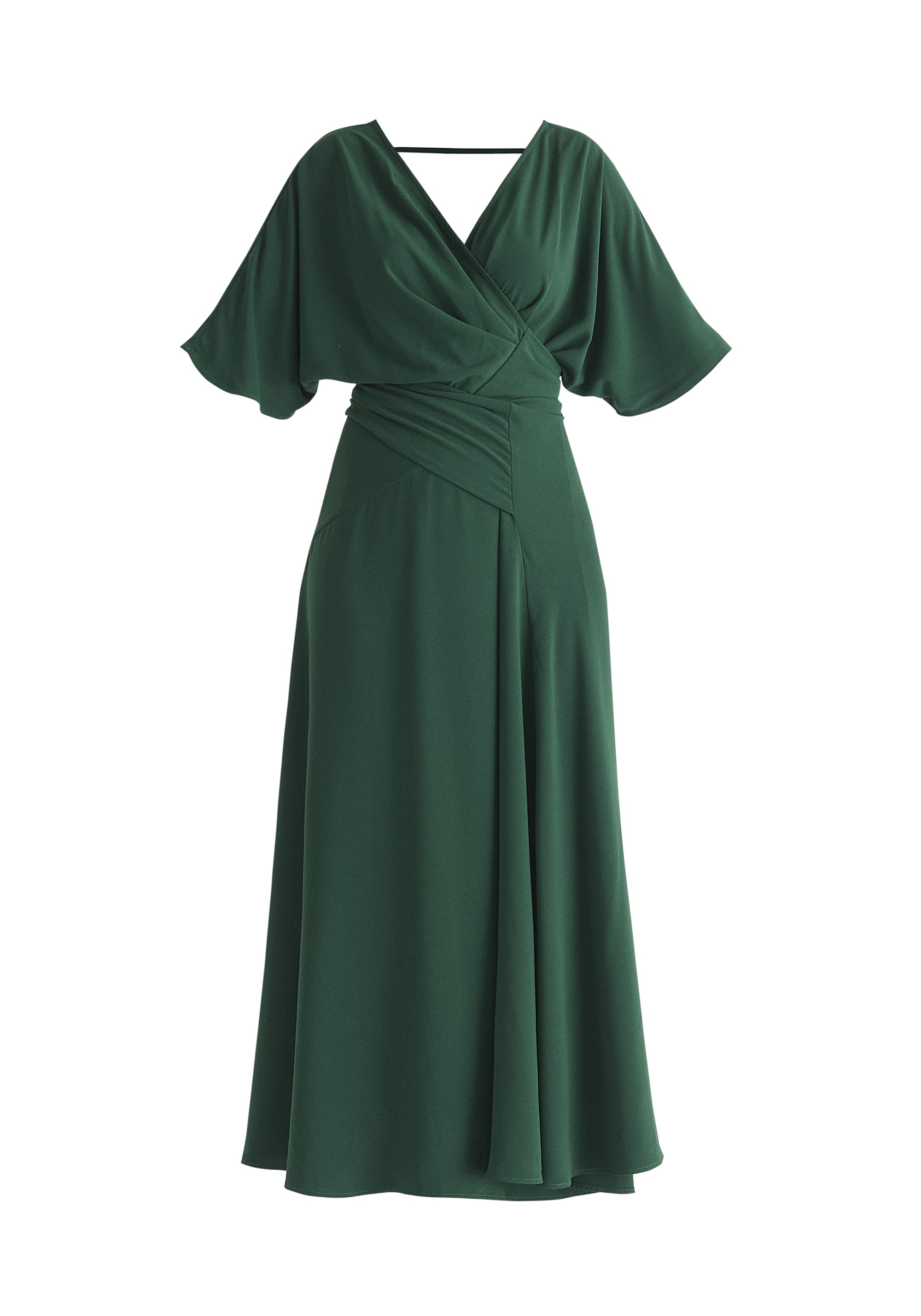 Flare Sleeves Maxi Wrap Dress in Green Cut Out