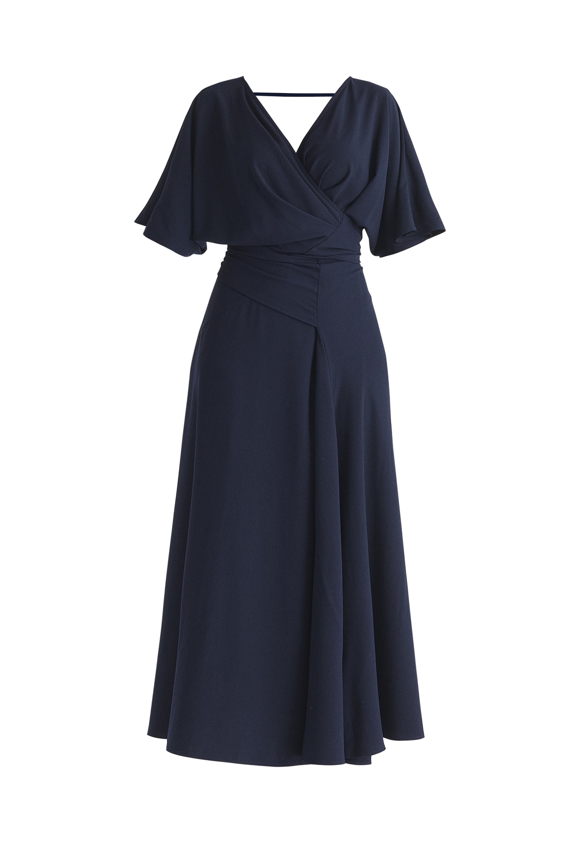 Flare Sleeves Maxi Wrap Dress in Navy Cut Out