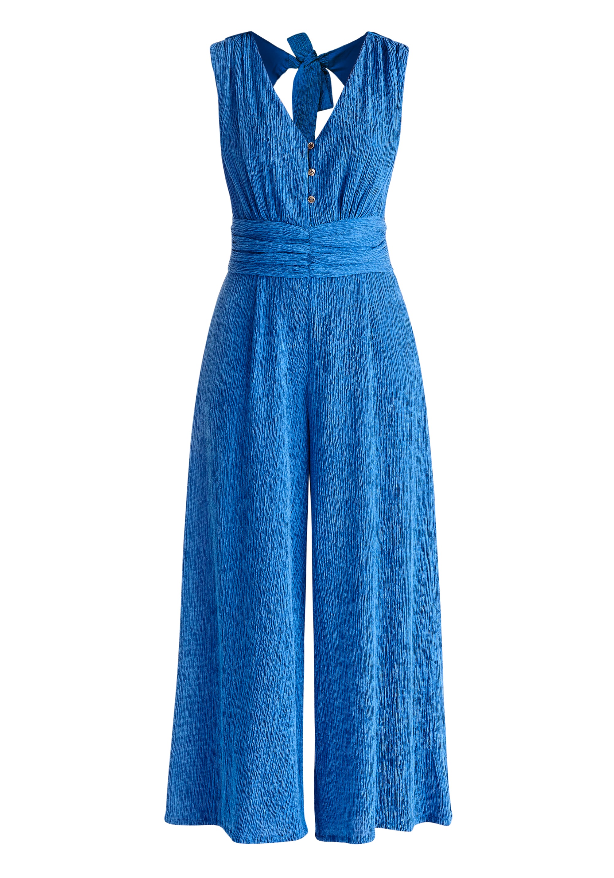 Textured Back-Tie Jumpsuit in Blue Cut Out