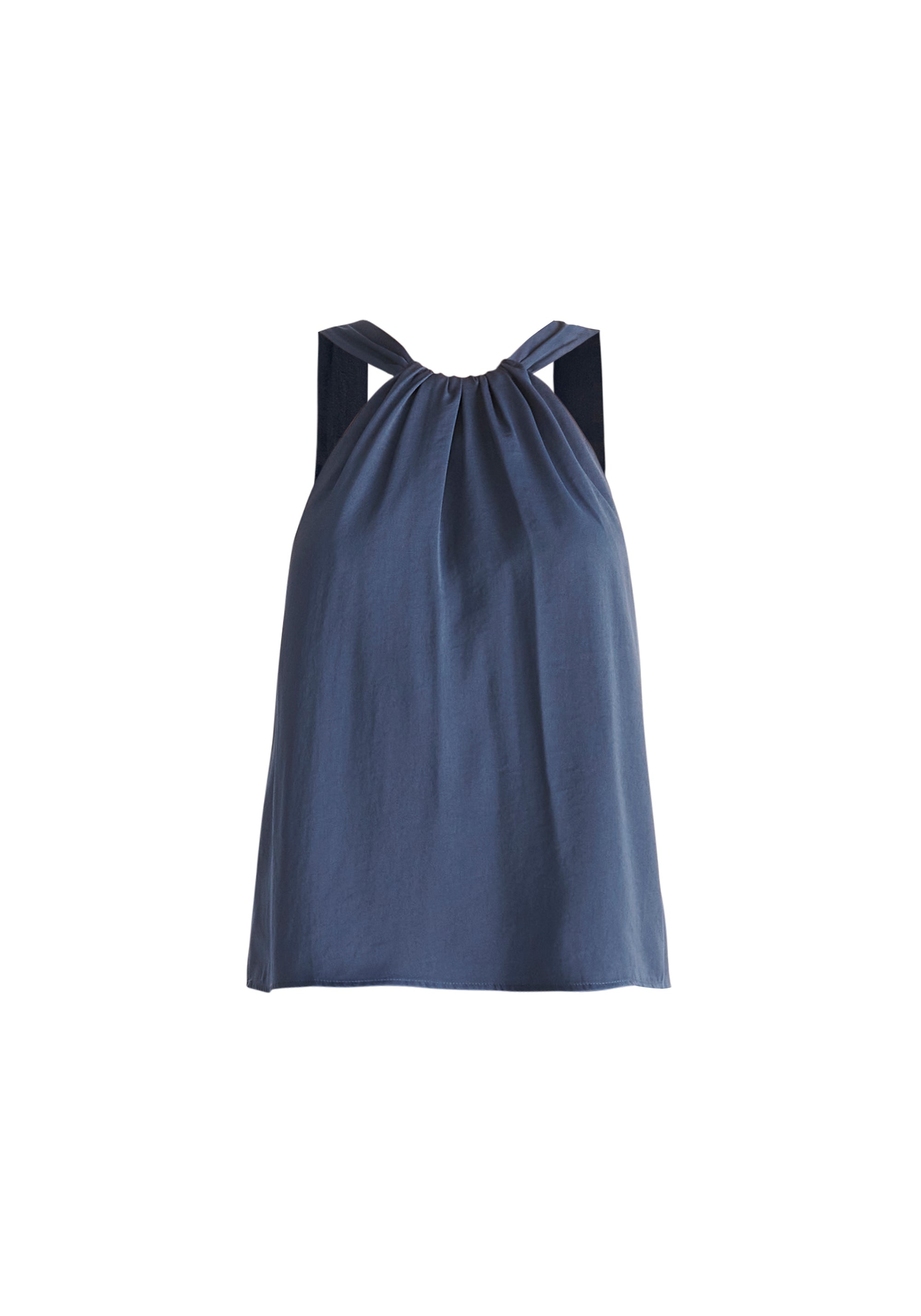 Belted Halterneck Blouse in Navy Cut Out