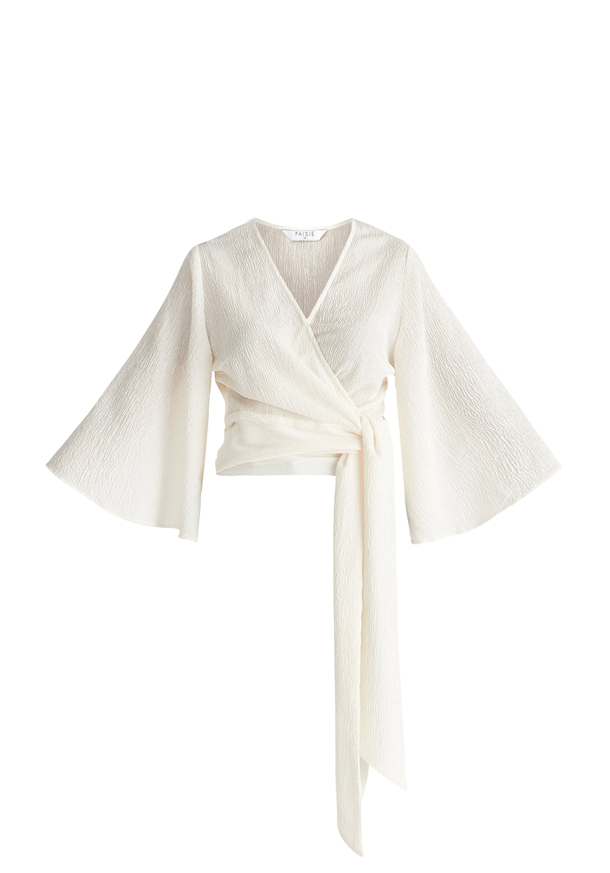 Textured Wrap Kimono Blouse in Off White Cut Out