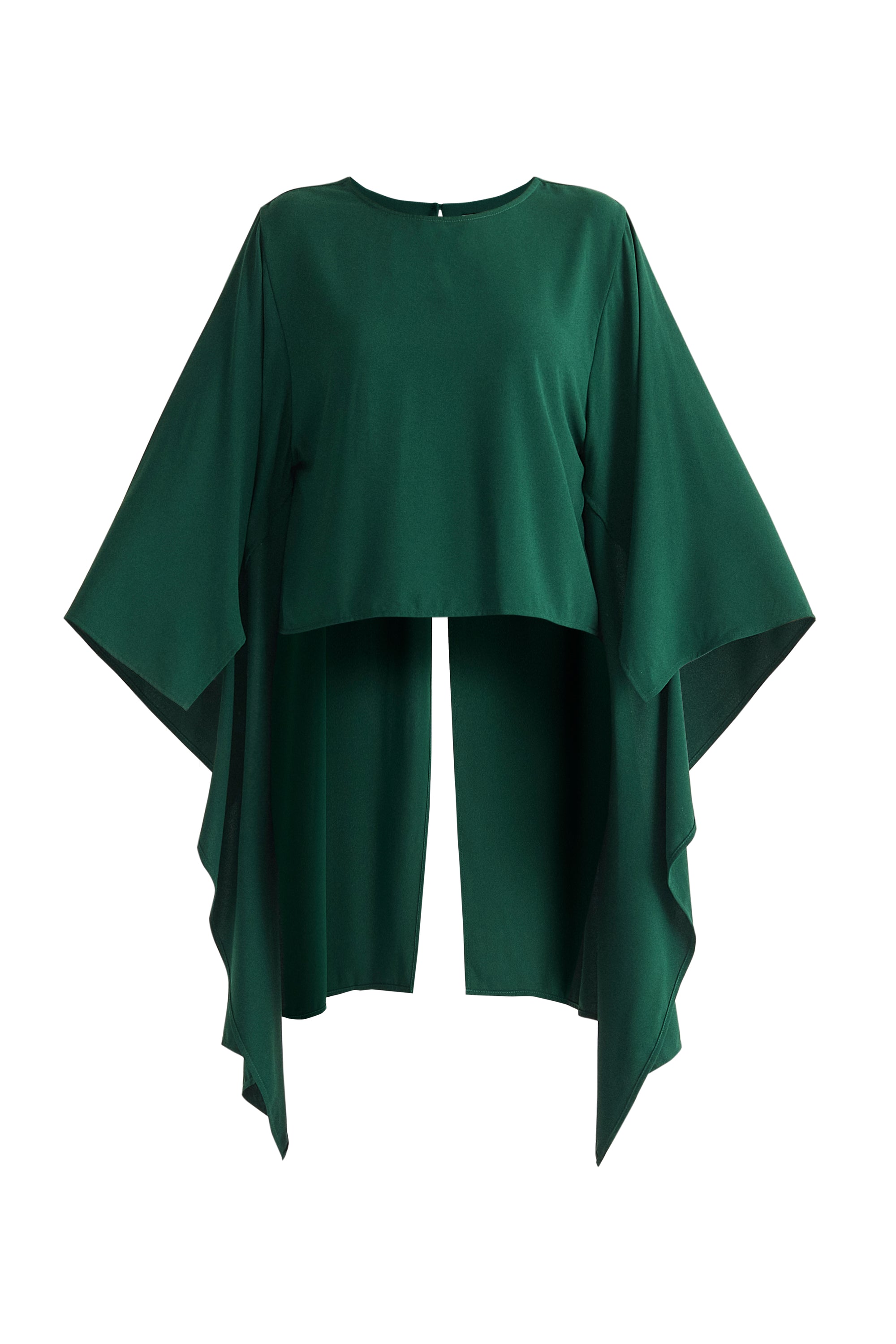 Round Neck Cape Top In Dark Green Cut Out