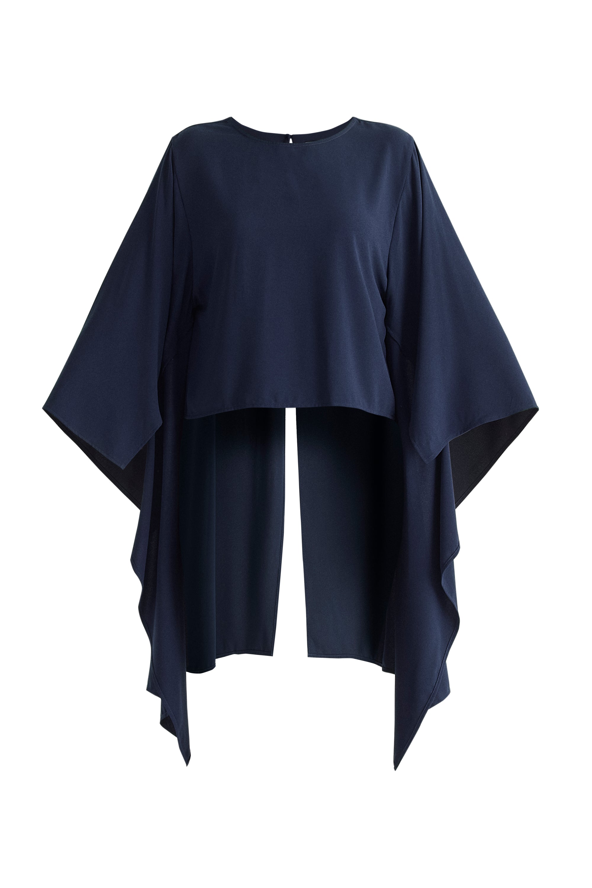 Round Neck Cape Top in Navy Cut Out