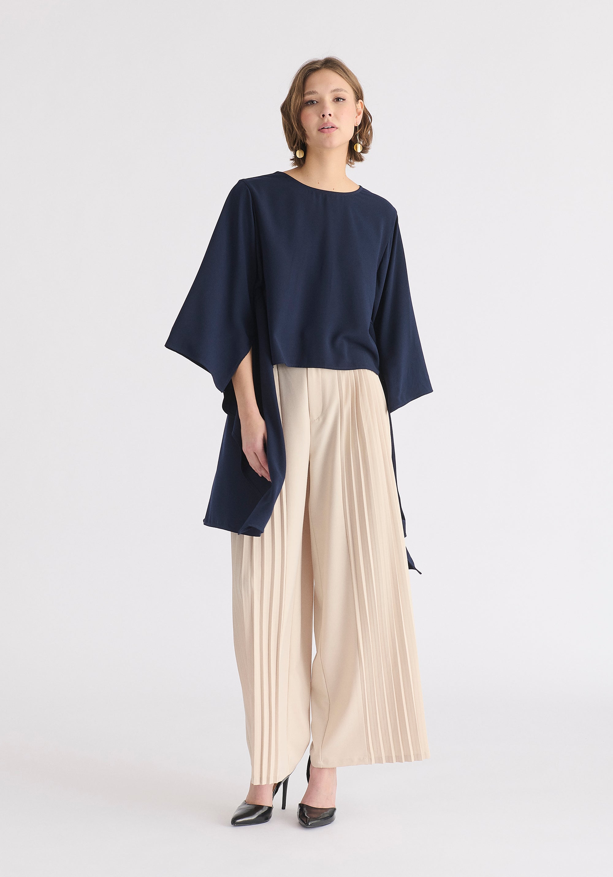 Round Neck Cape Top in Navy