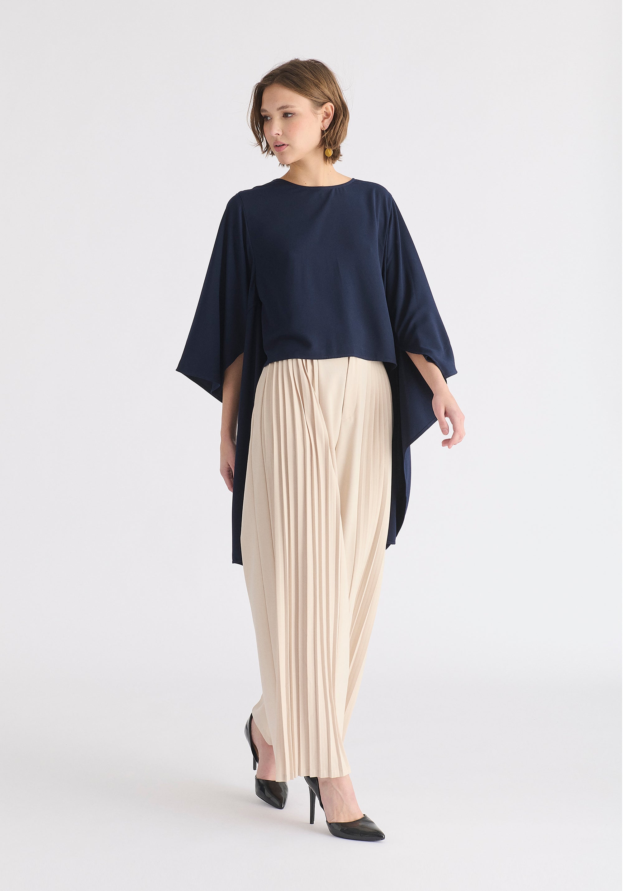 Round Neck Cape Top in Navy