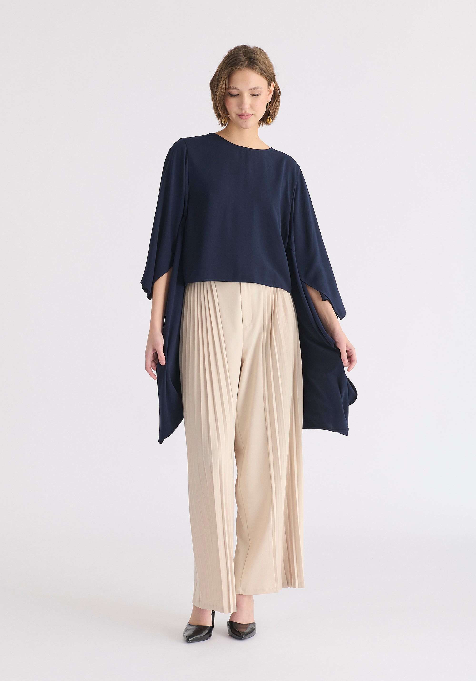 Round Neck Cape Top in Navy