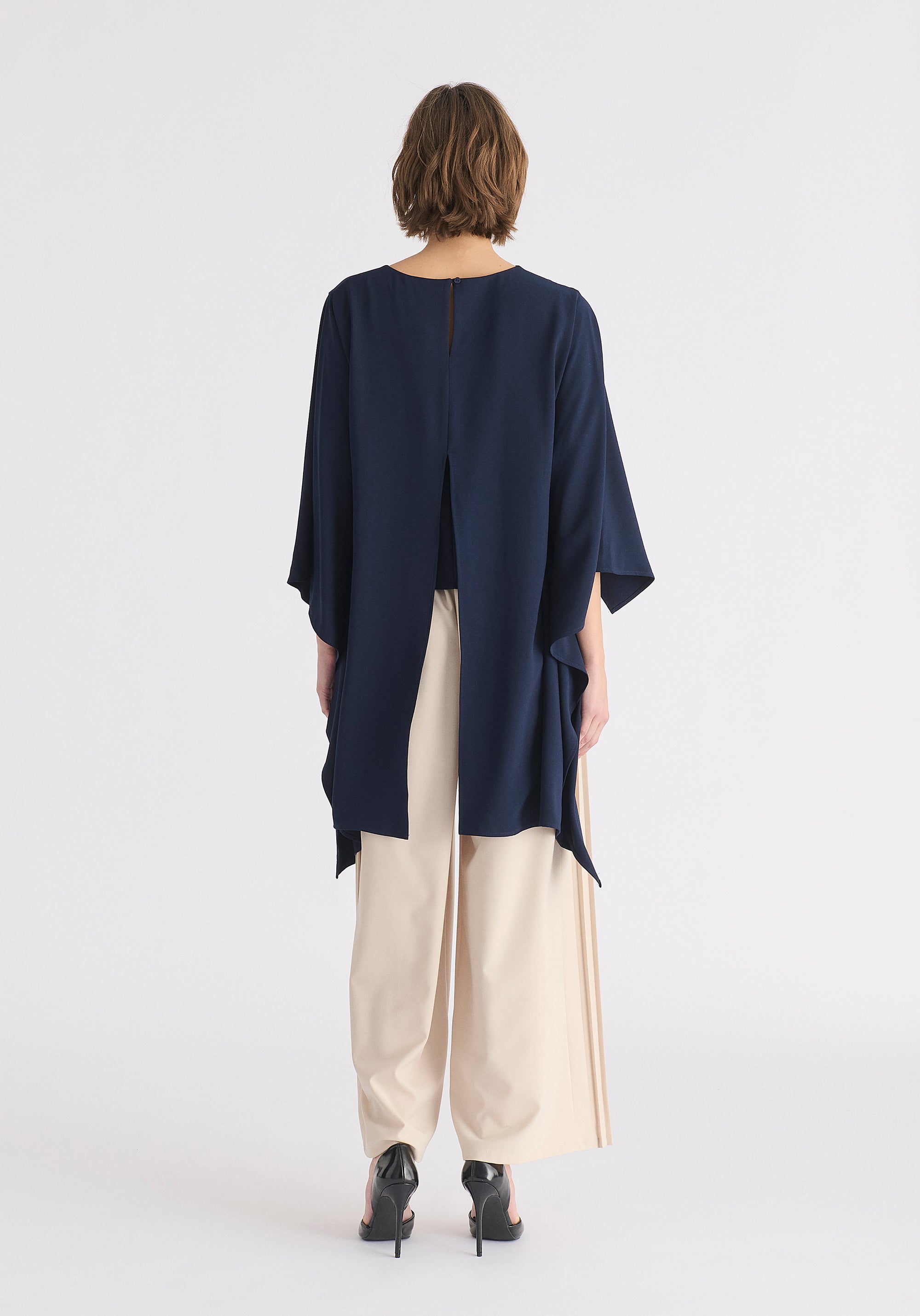 Round Neck Cape Top in Navy Back