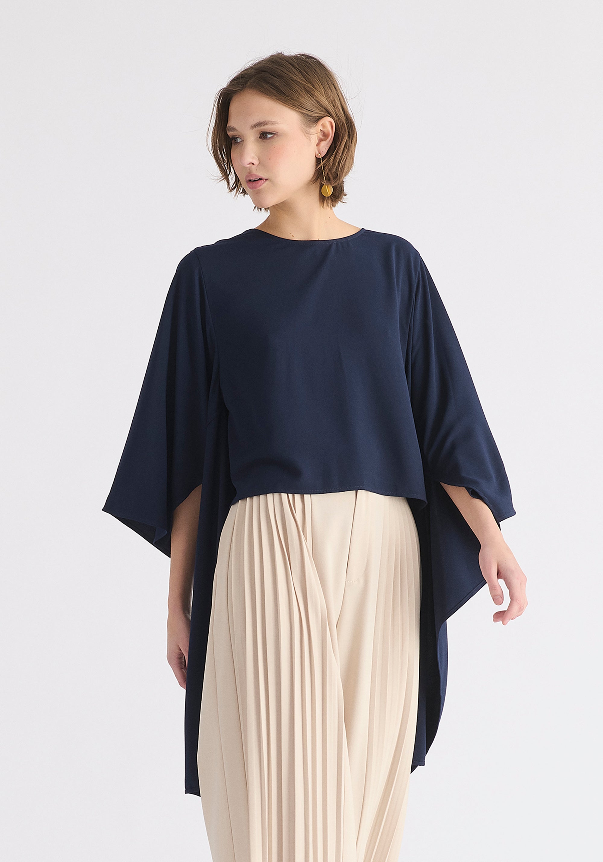 Round Neck Cape Top in Navy