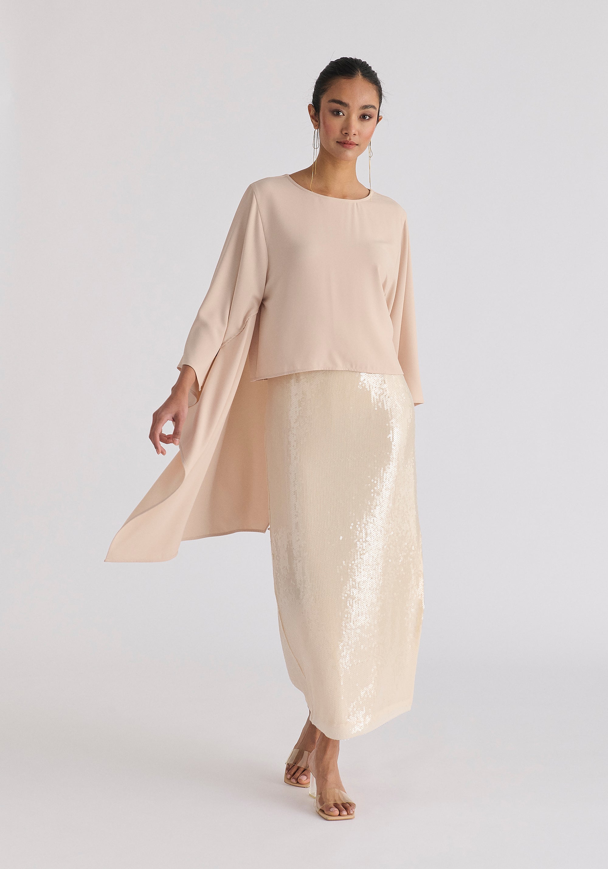 Round Neck Cape Top in Cream