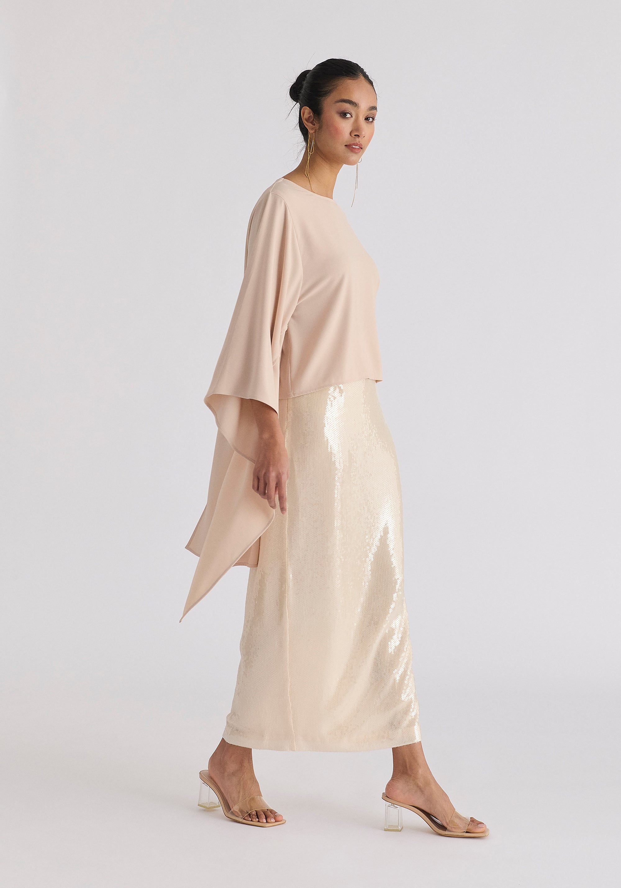 Round Neck Cape Top in Cream Side