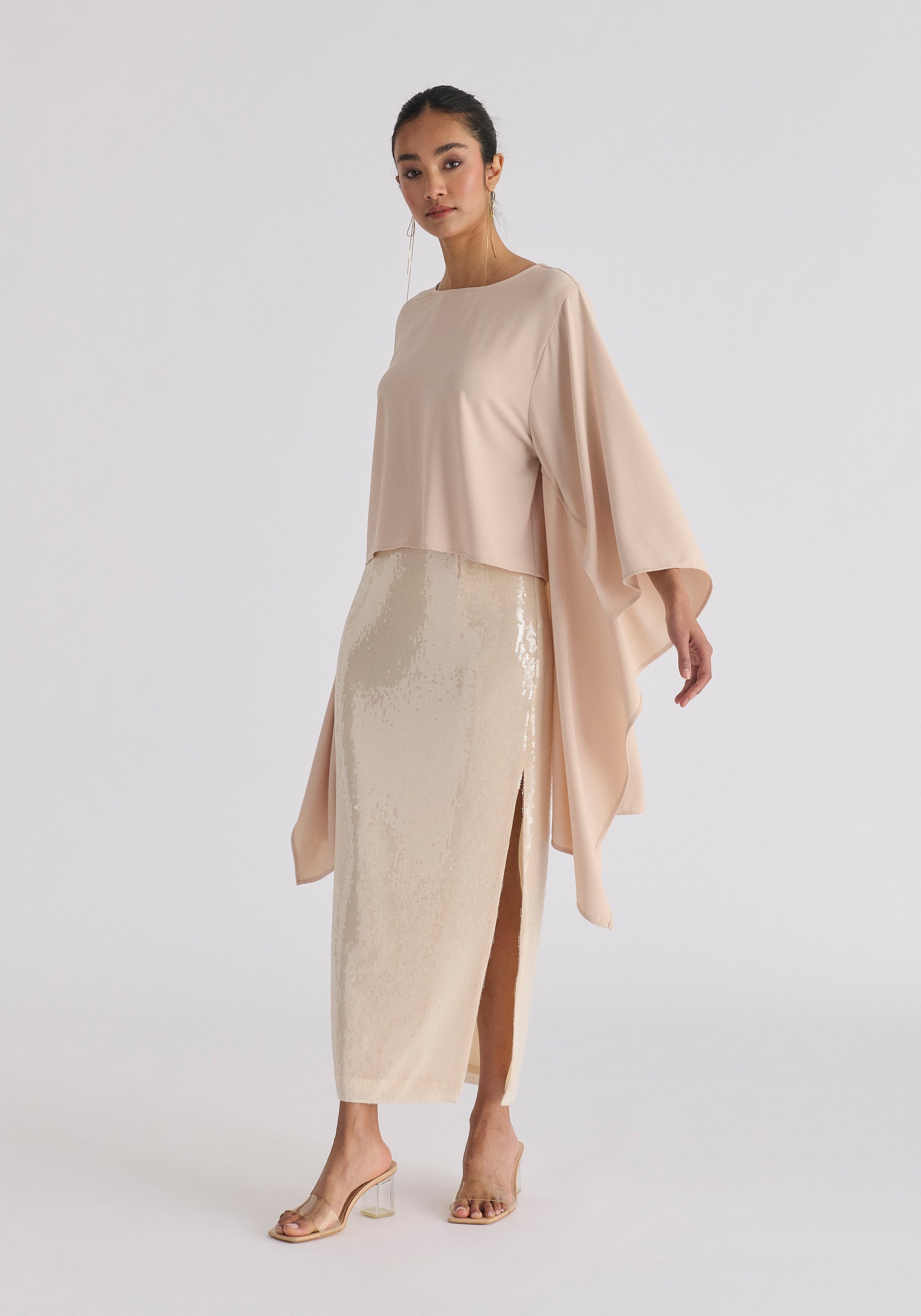 Round Neck Cape Top in Cream Side