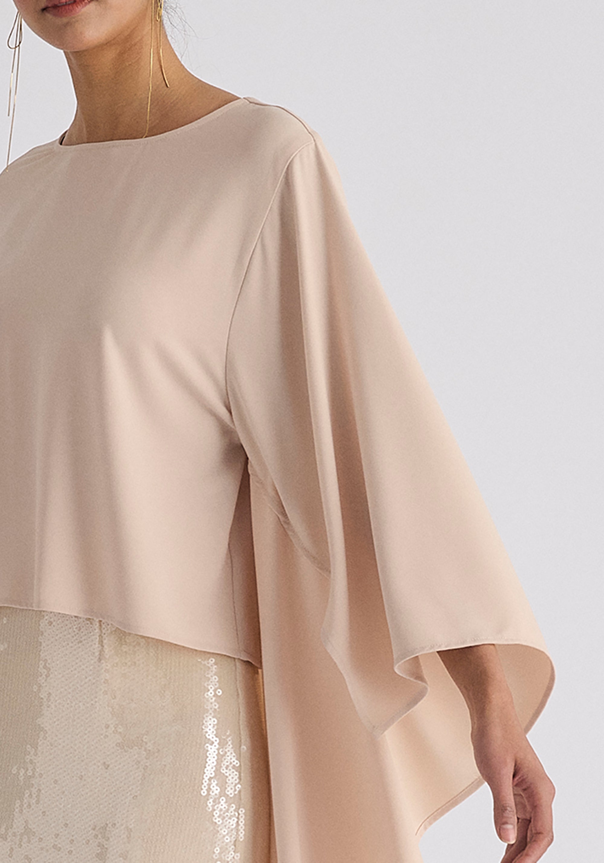 Round Neck Cape Top in Cream Close Up