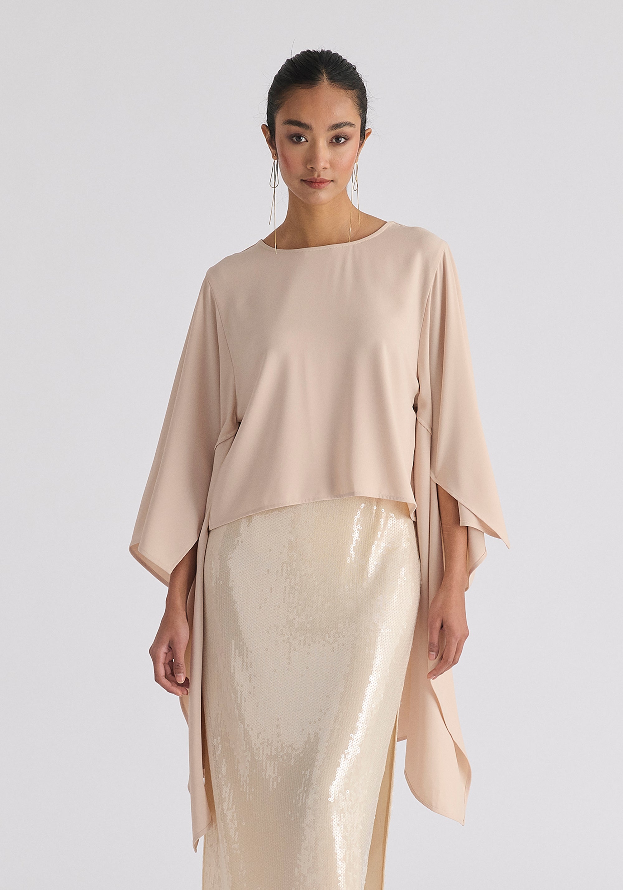 Round Neck Cape Top in Cream