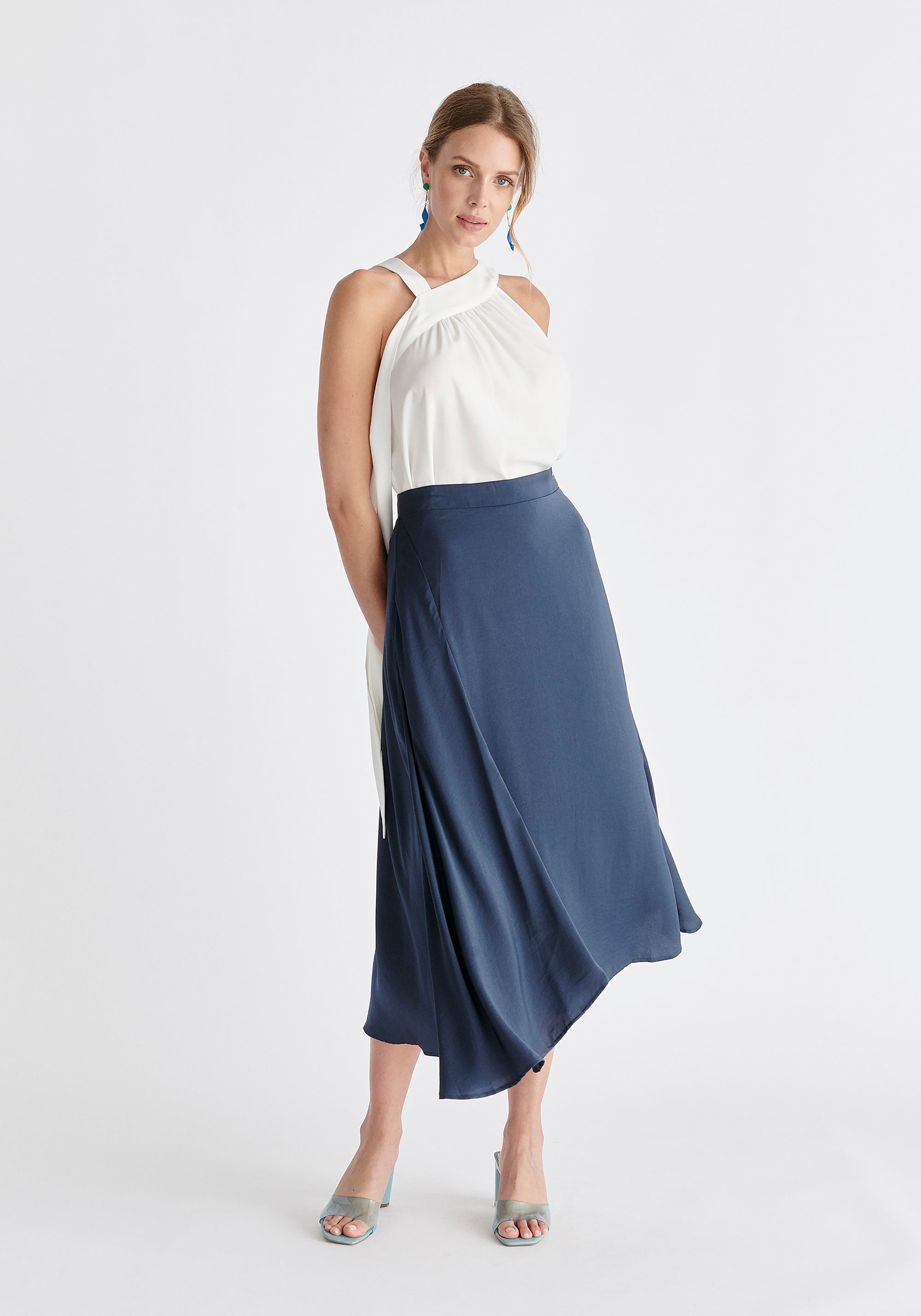 Asymmetric Hem Skirt in Navy Front