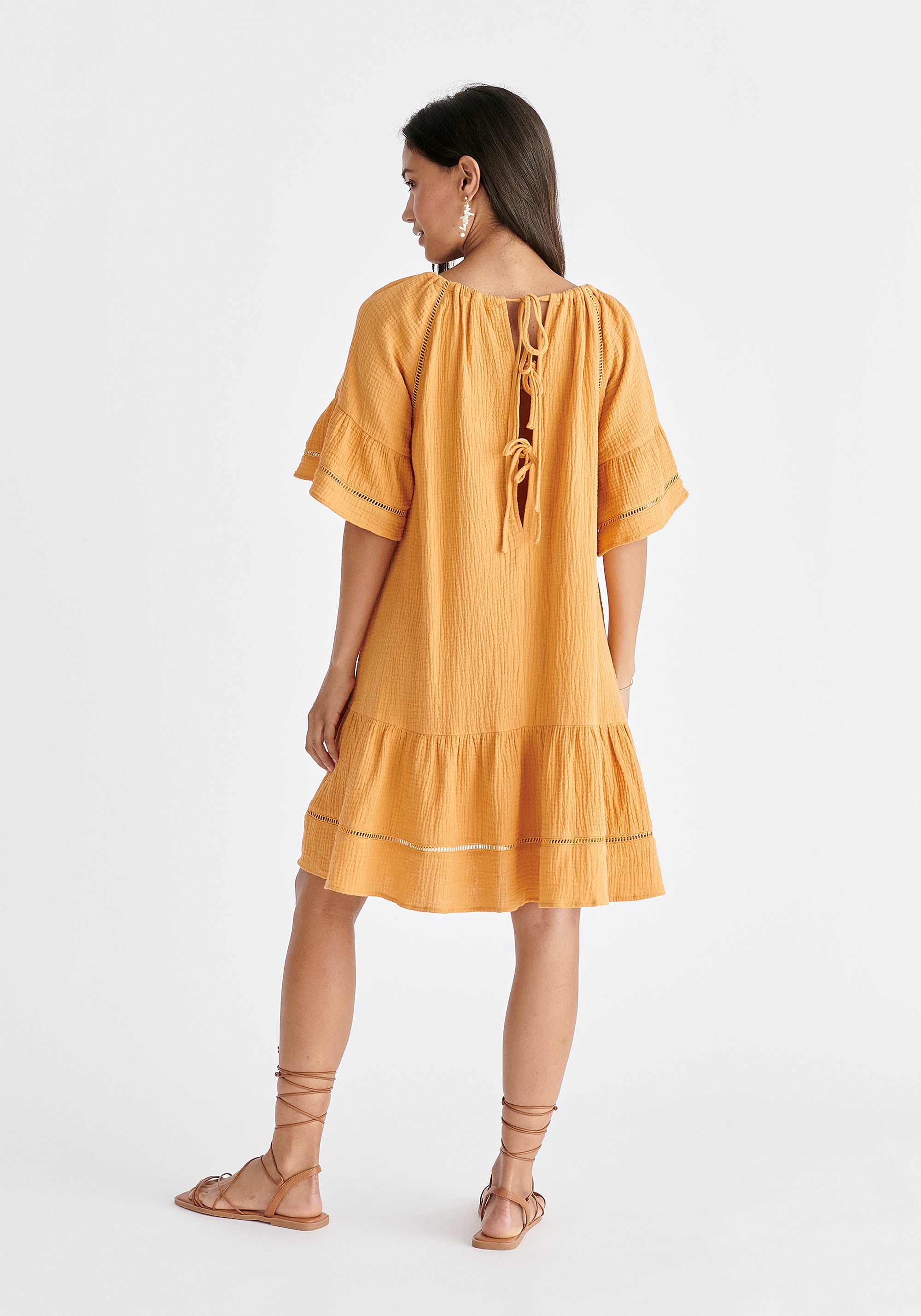 Cheesecloth Swing Dress in Marigold Back