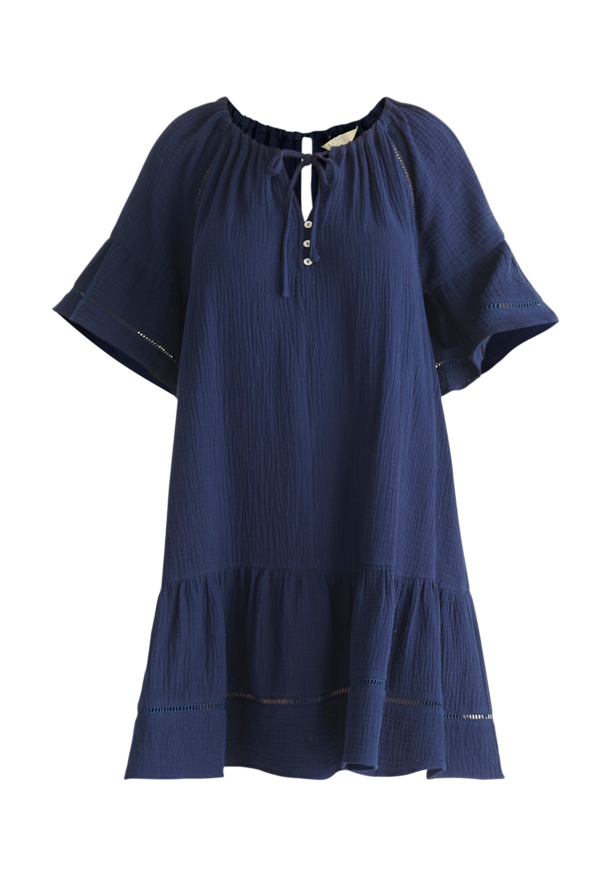 Cheesecloth Swing Dress in Navy Cut Out