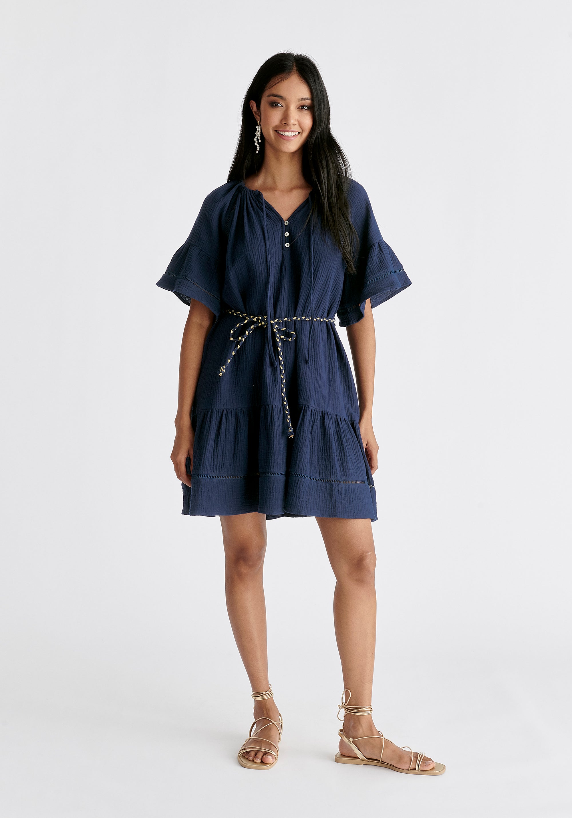 Cheesecloth Swing Dress in Navy