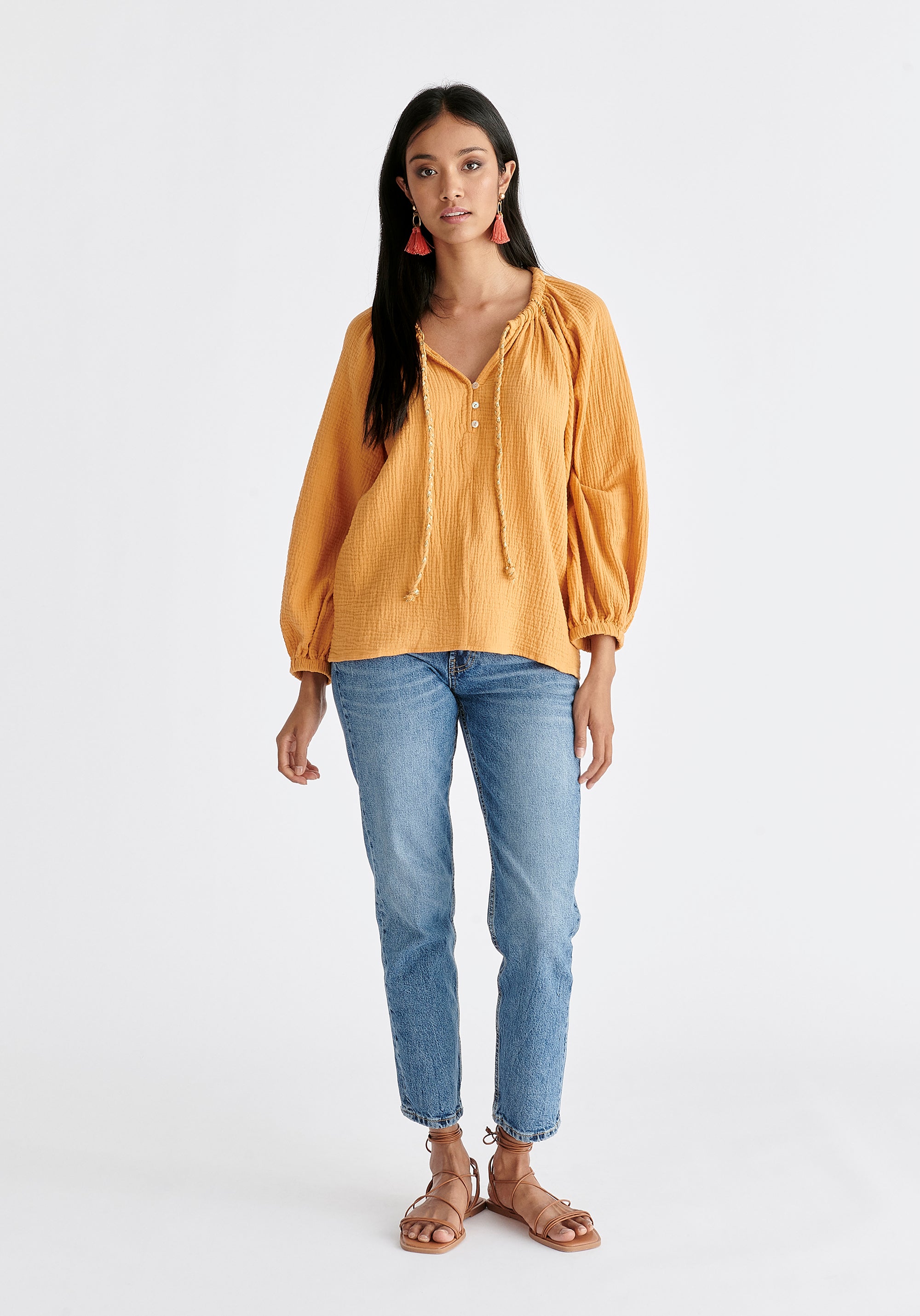 Cheesecloth Peasant Blouse in Marigold