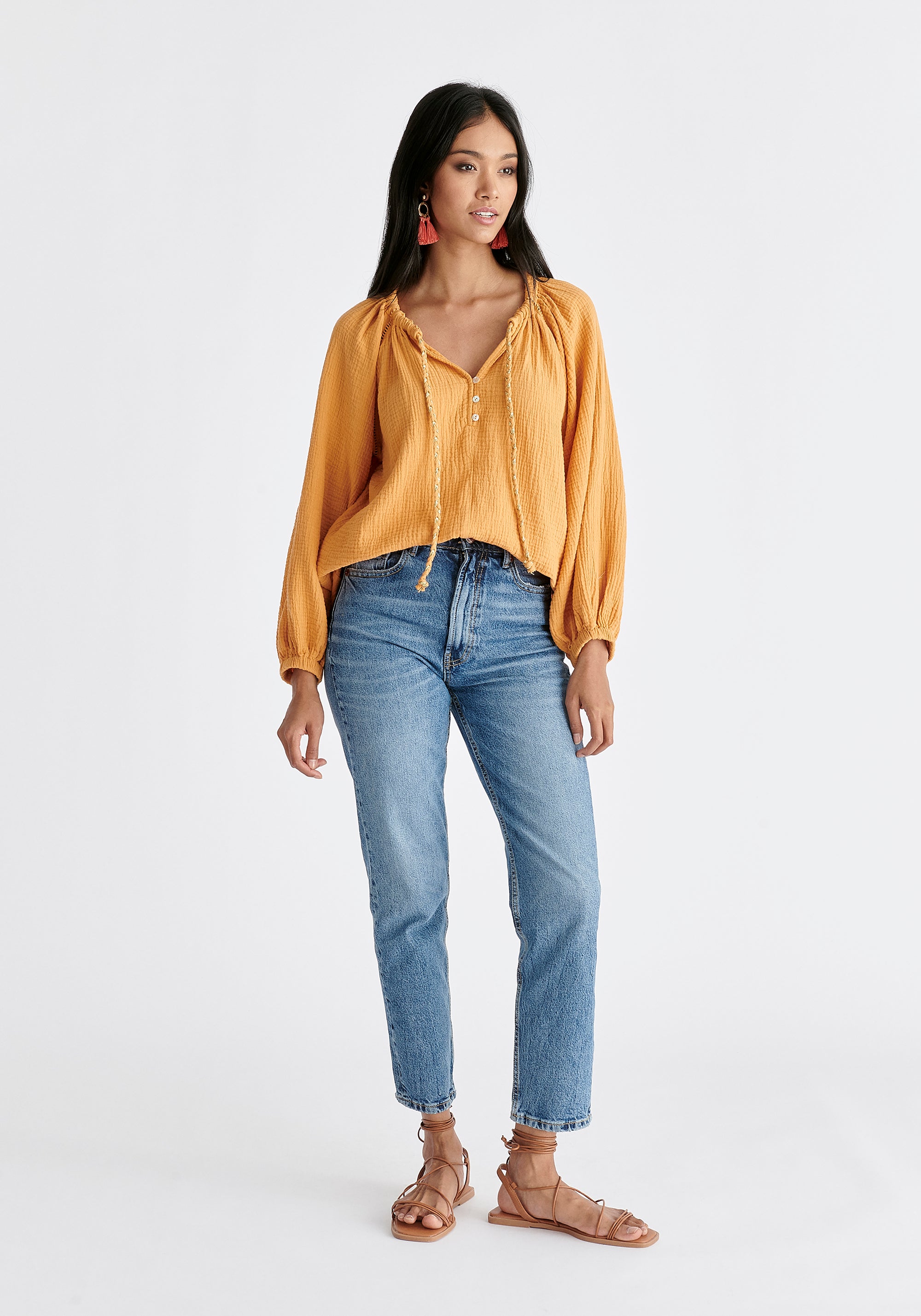 Cheesecloth Peasant Blouse in Marigold