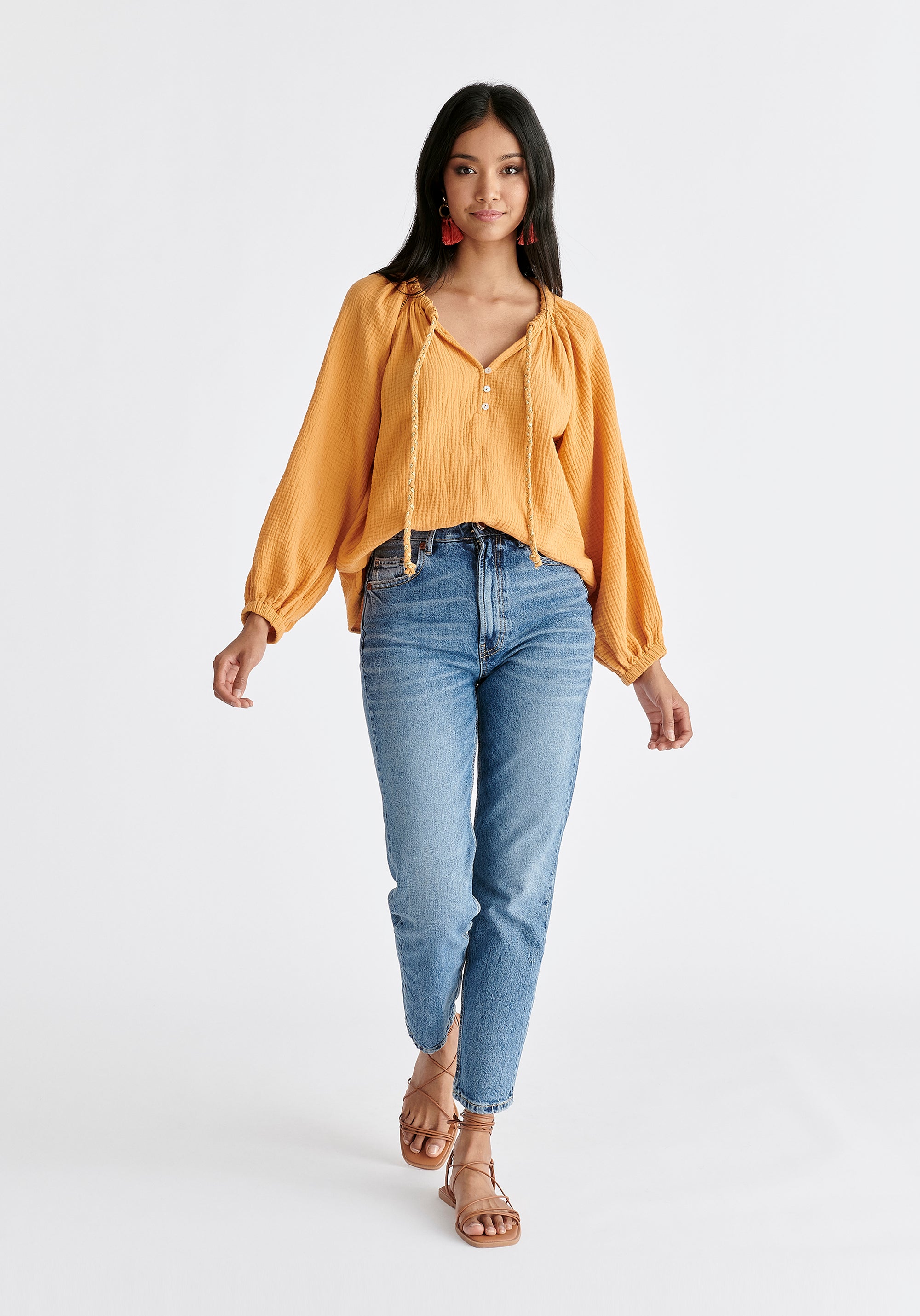 Cheesecloth Peasant Blouse in Marigold