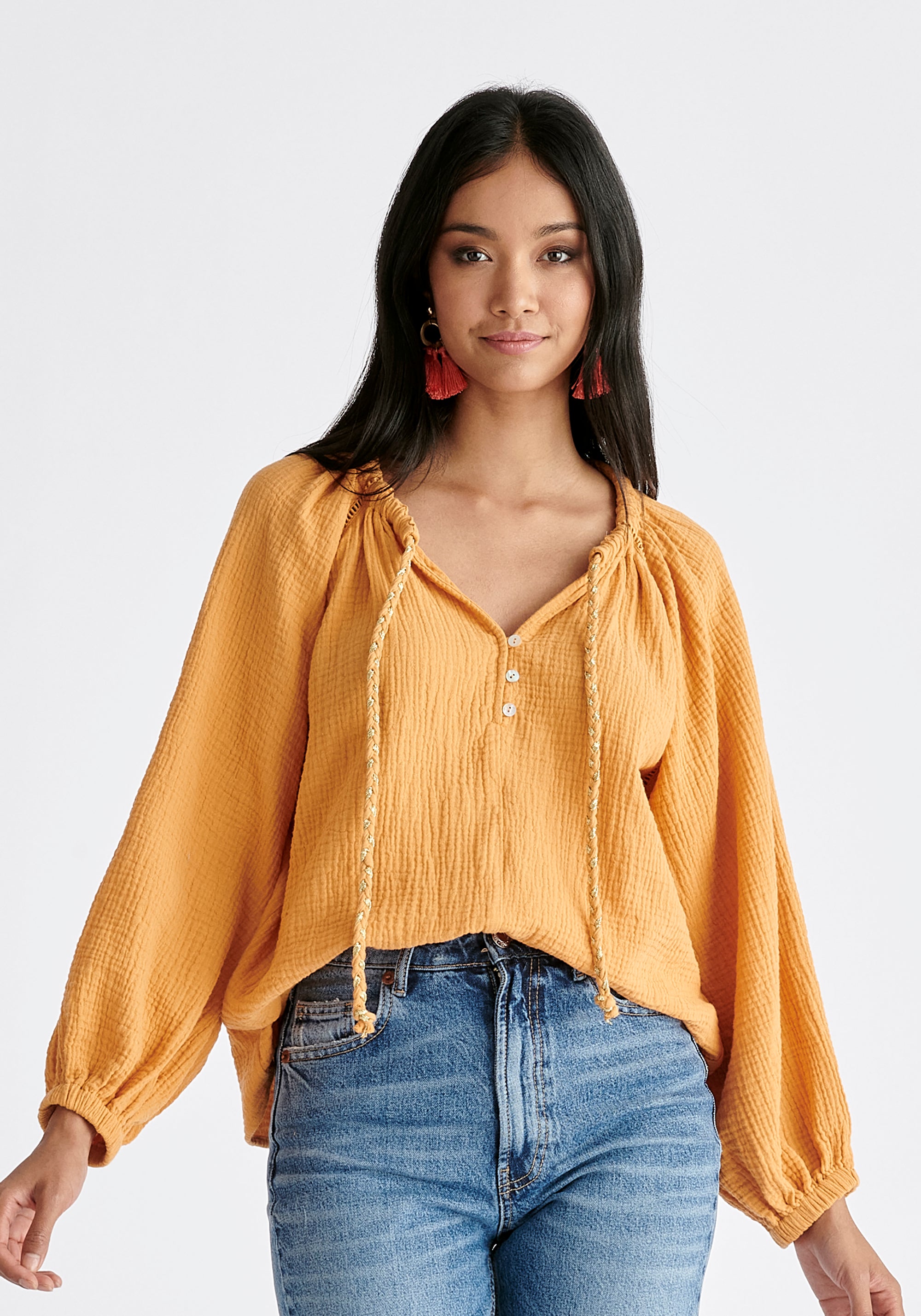 Cheesecloth Peasant Blouse in Marigold