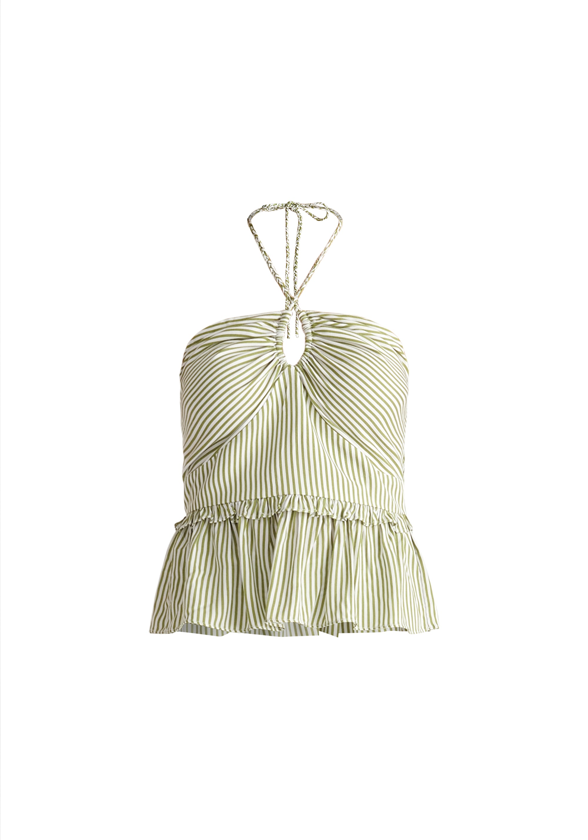 Halterneck Peplum Top in Green and White Cut Out