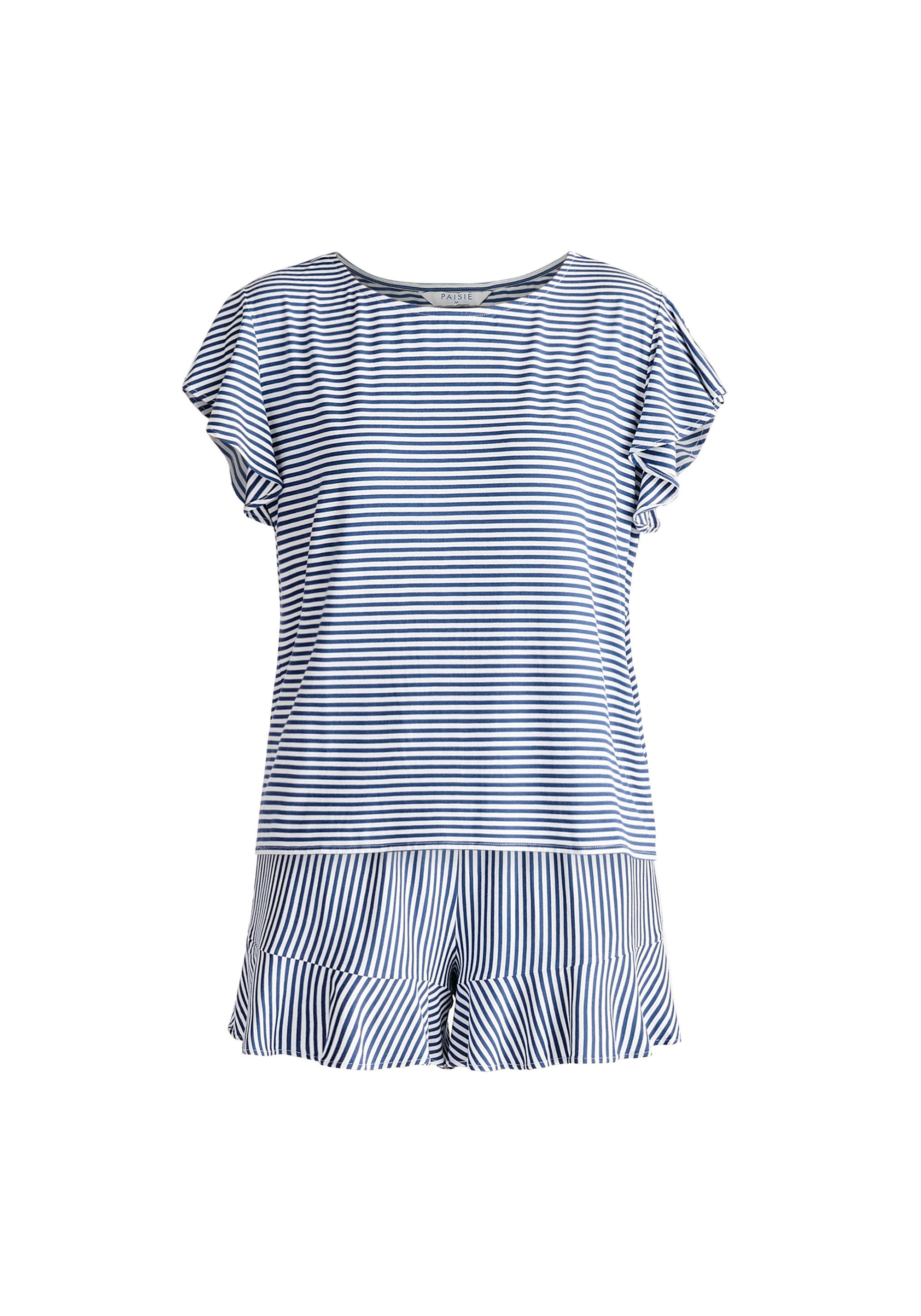 Frill Pyjama T-Shirt and Shorts in Dark Blue and White Cut Out