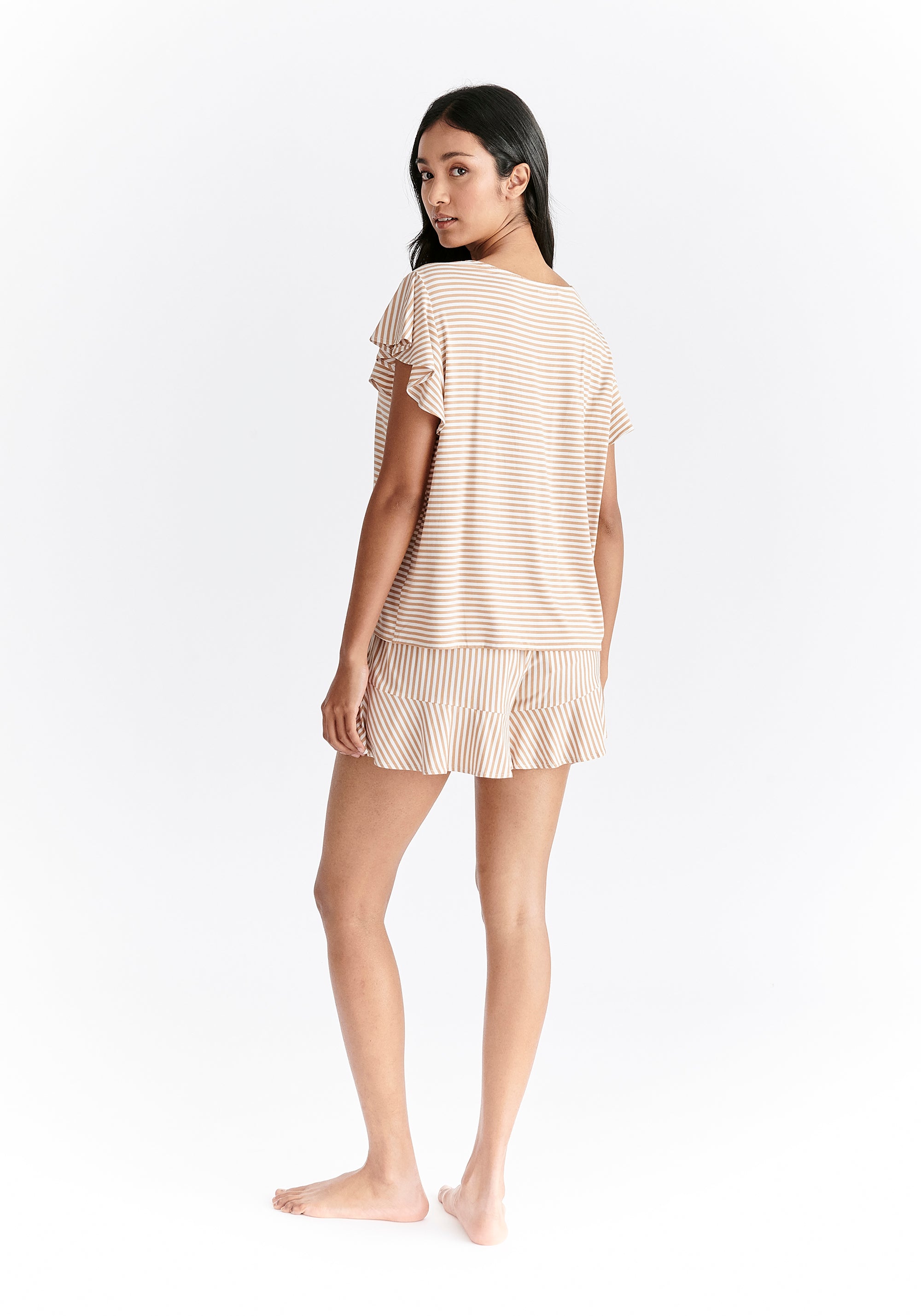 Frill Pyjama T-Shirt and Shorts in Mustard Yellow and White Back