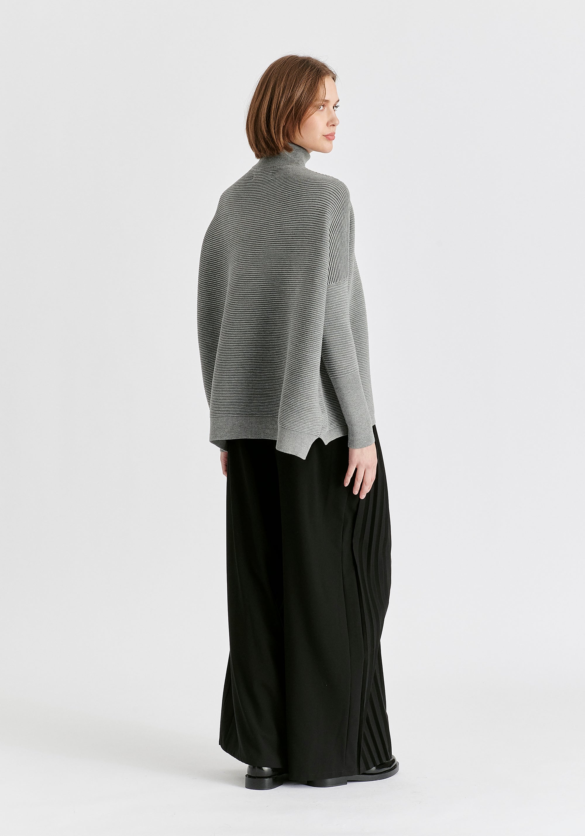 Paisie Turtleneck Ribbed Jumper in Light Grey Back