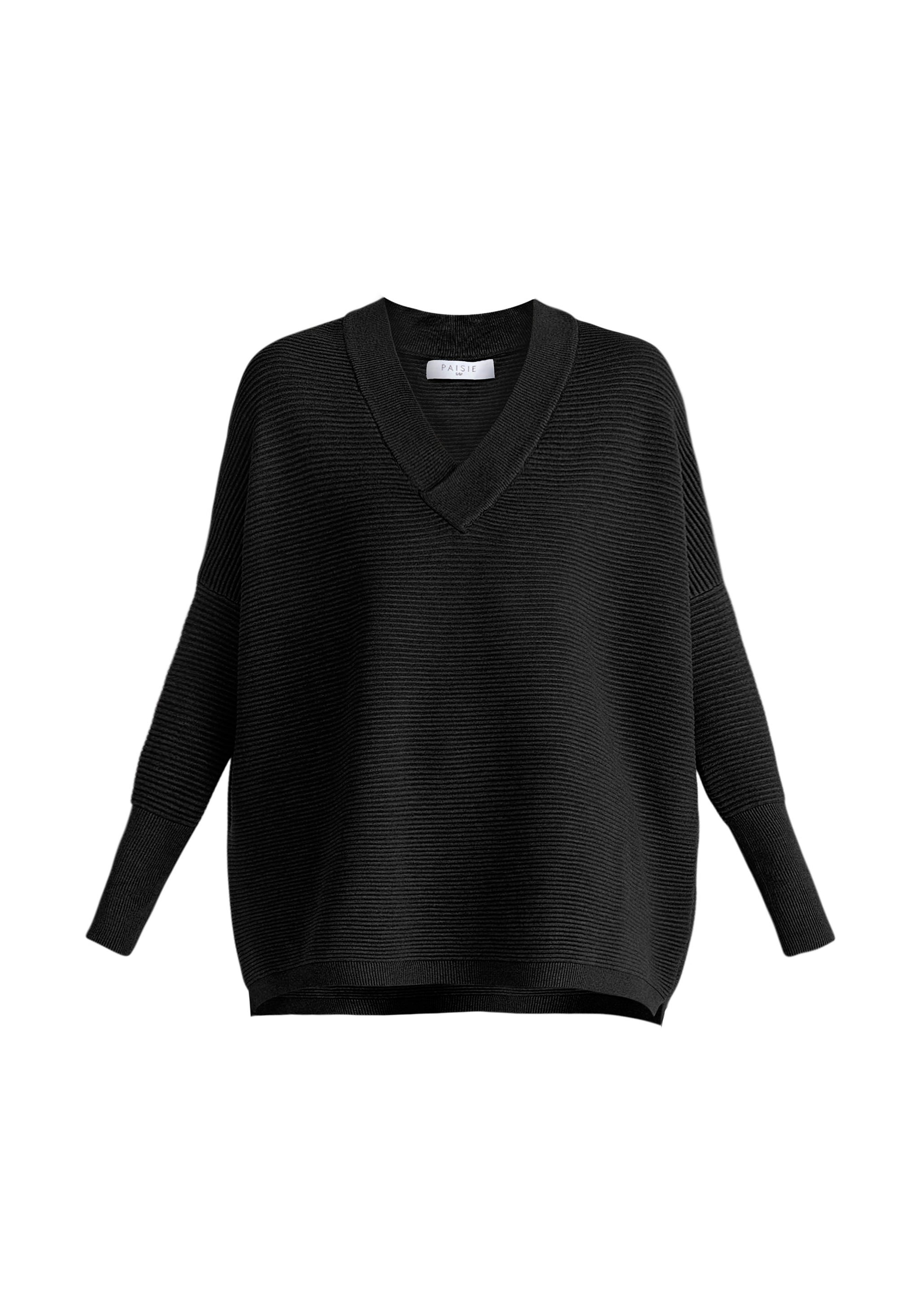 Paisie V-Neck Ribbed Jumper in Black Cut Out