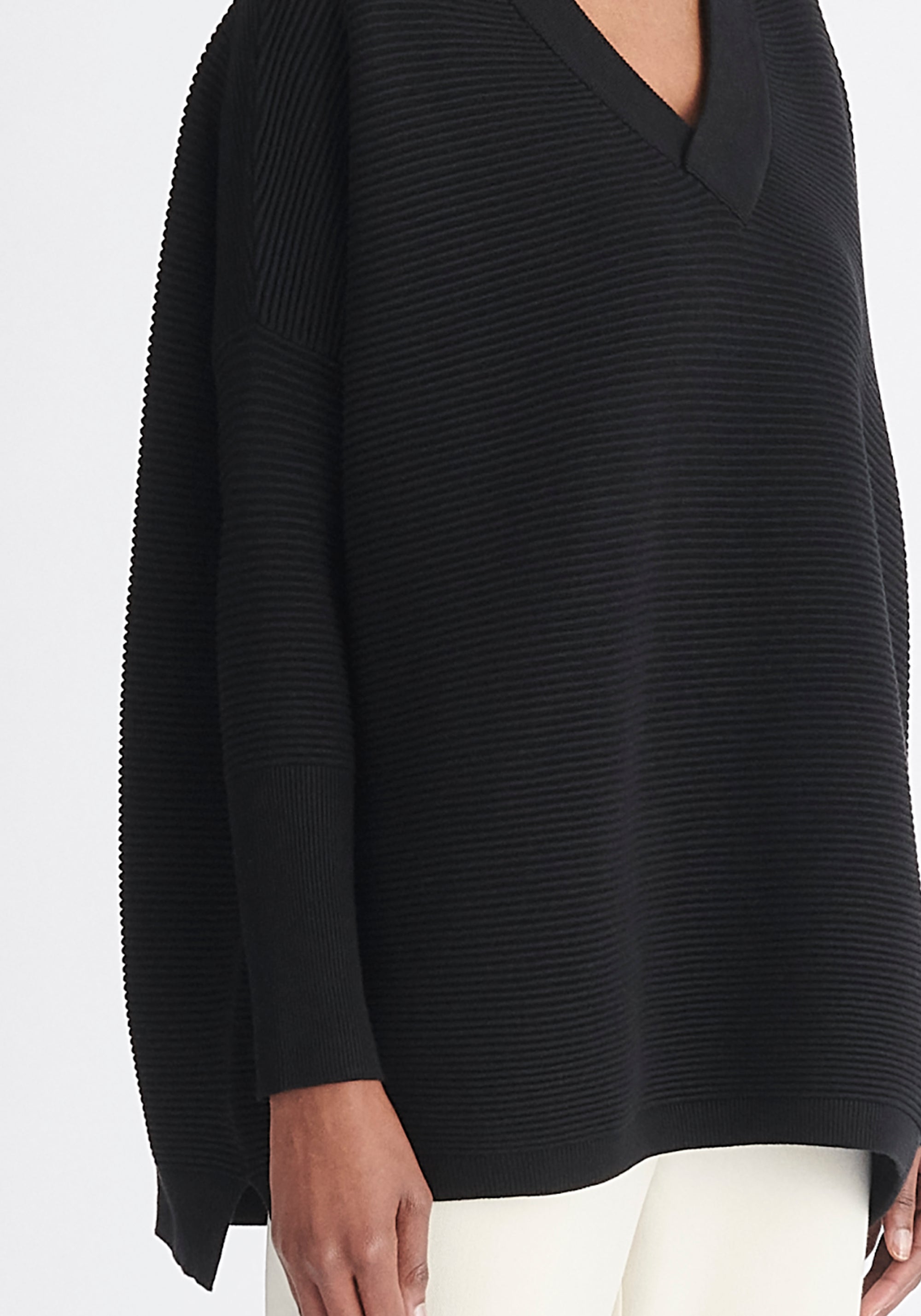 Paisie V-Neck Ribbed Jumper in Black Close Up