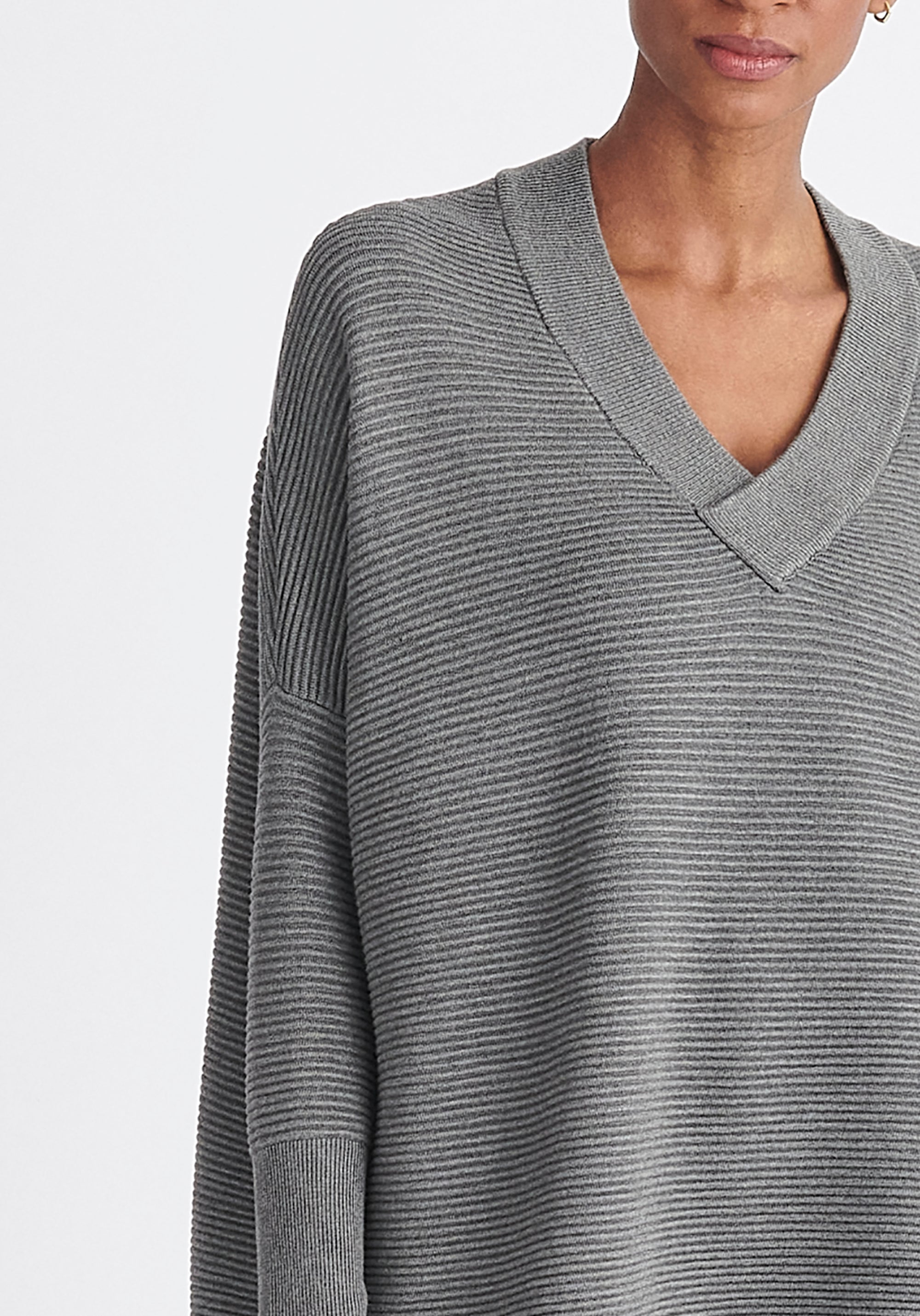 Paisie V-Neck Ribbed Jumper in Grey Close Up