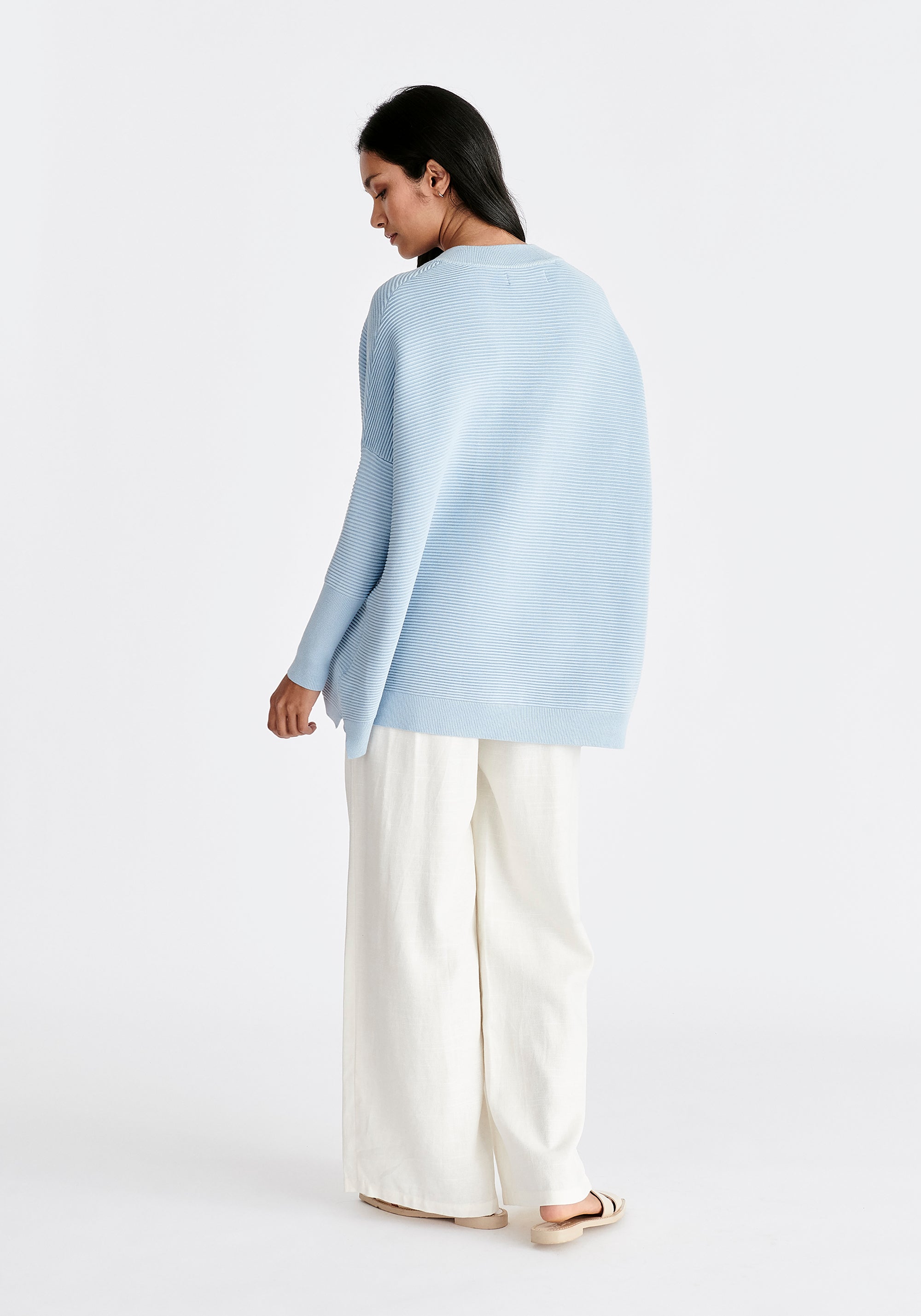 Paisie V-Neck Ribbed Jumper in Sky Blue Back