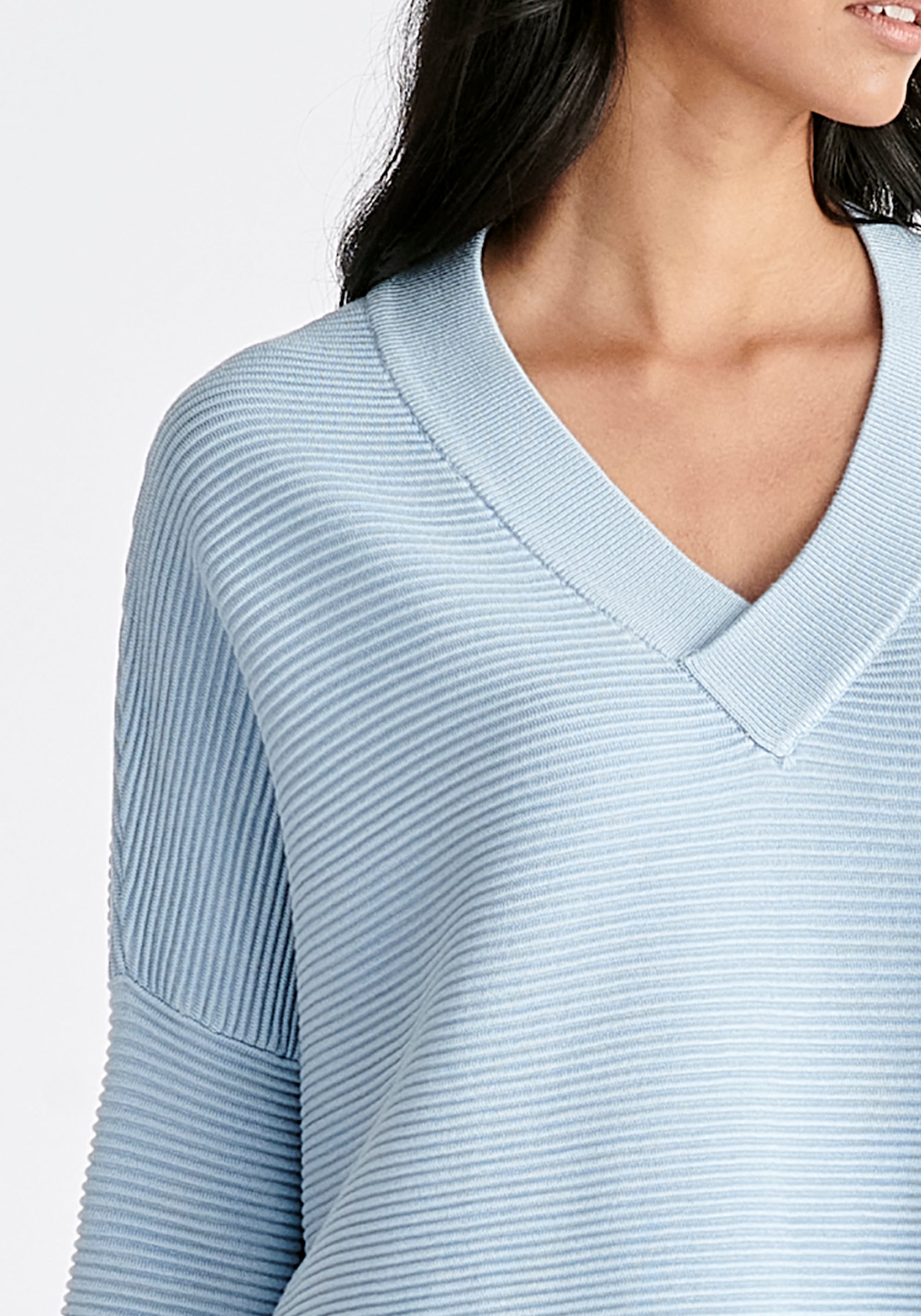 Paisie V-Neck Ribbed Jumper in Sky Blue Close Up