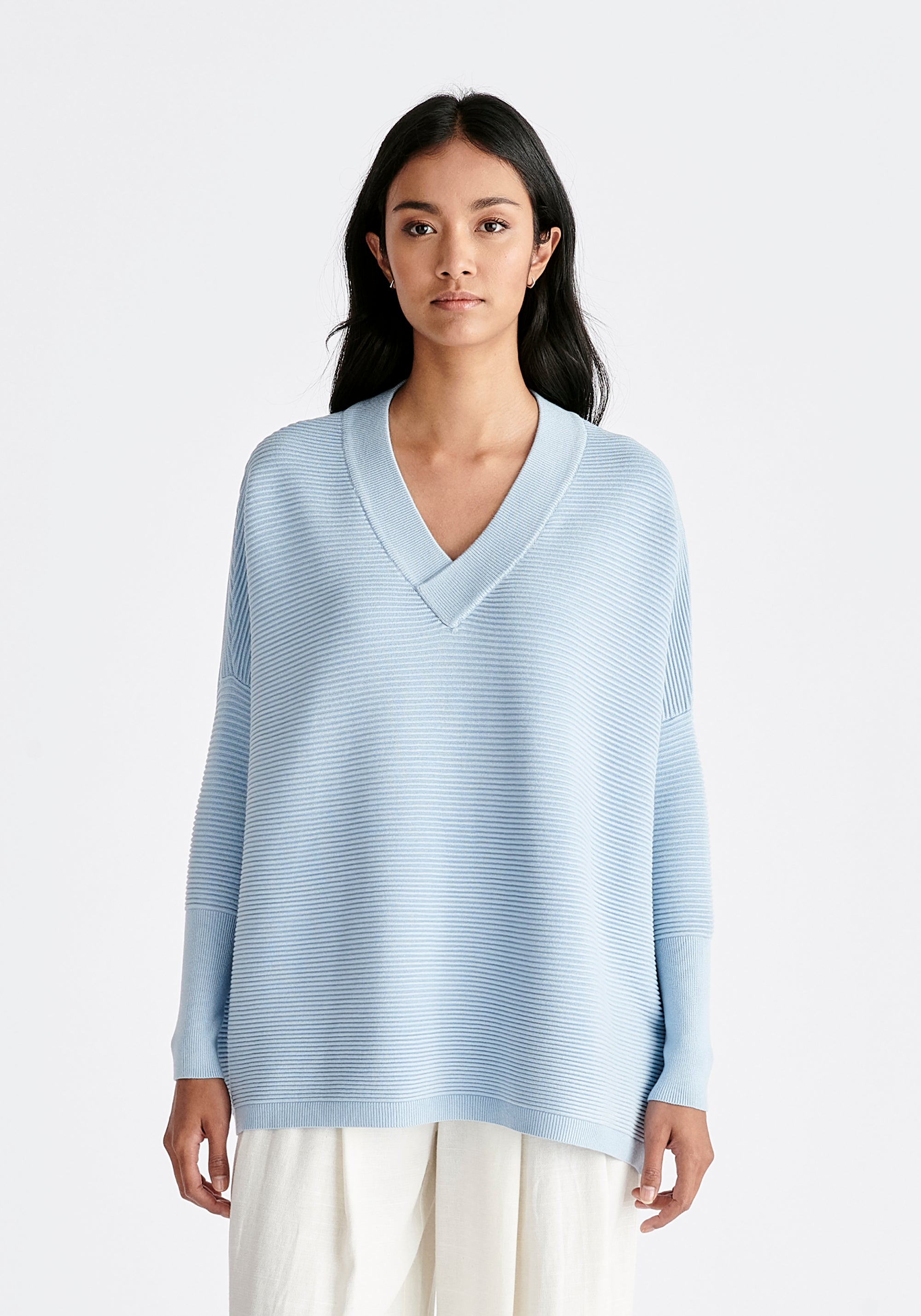 Paisie V-Neck Ribbed Jumper in Sky Blue