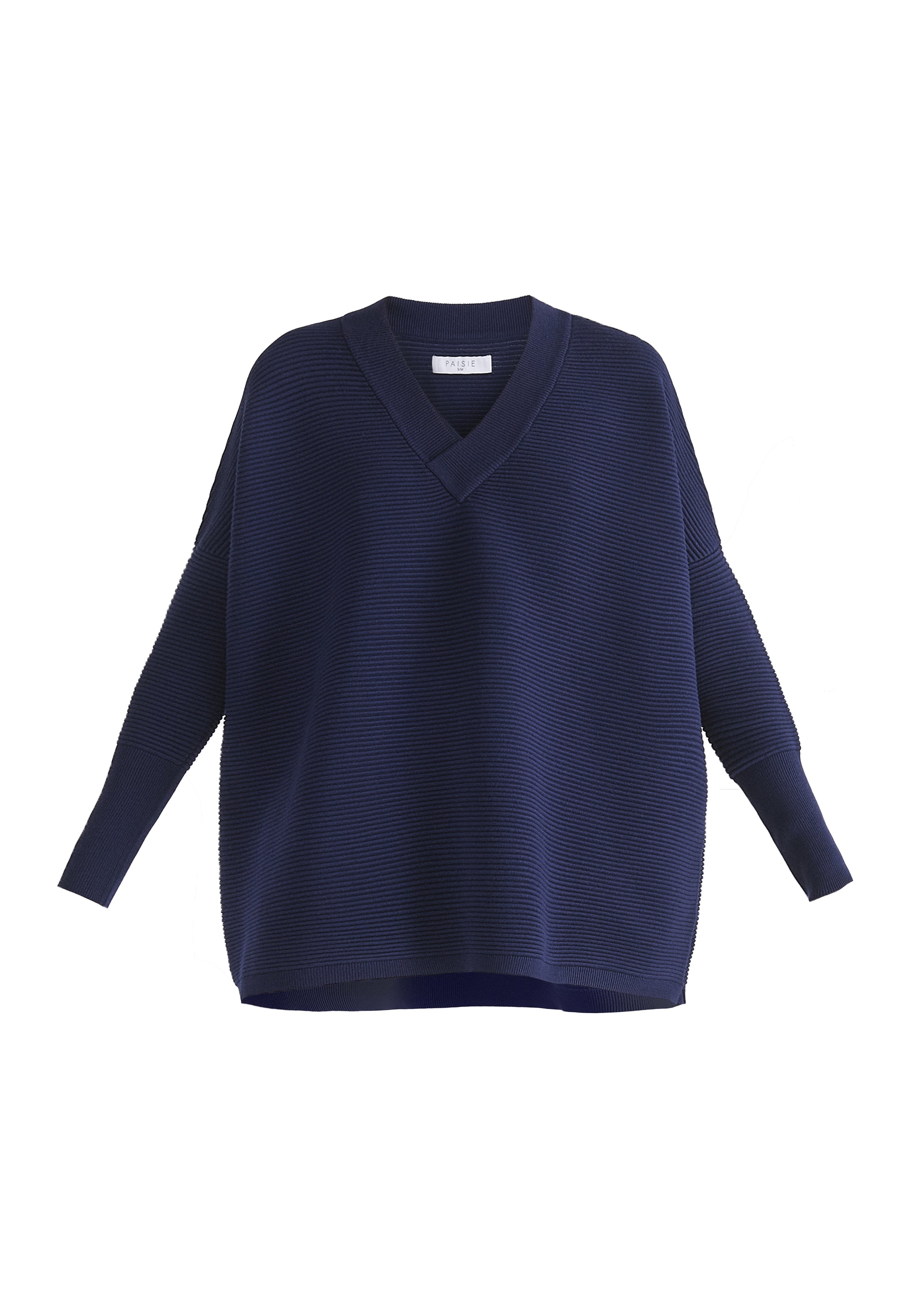 Paisie V-Neck Ribbed Jumper in Navy Cut Out