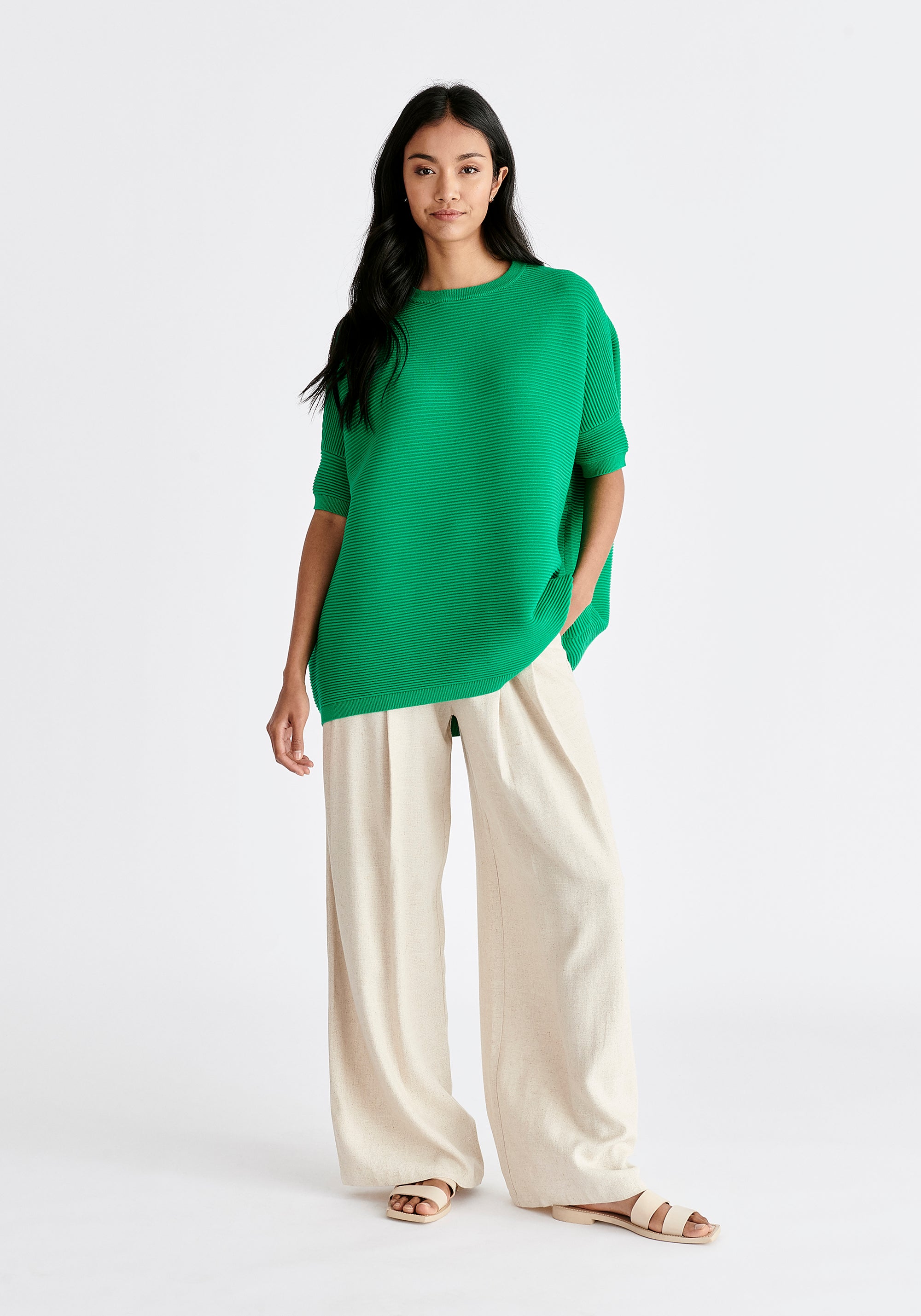 Paisie Short Sleeve Ribbed Jumper in Green