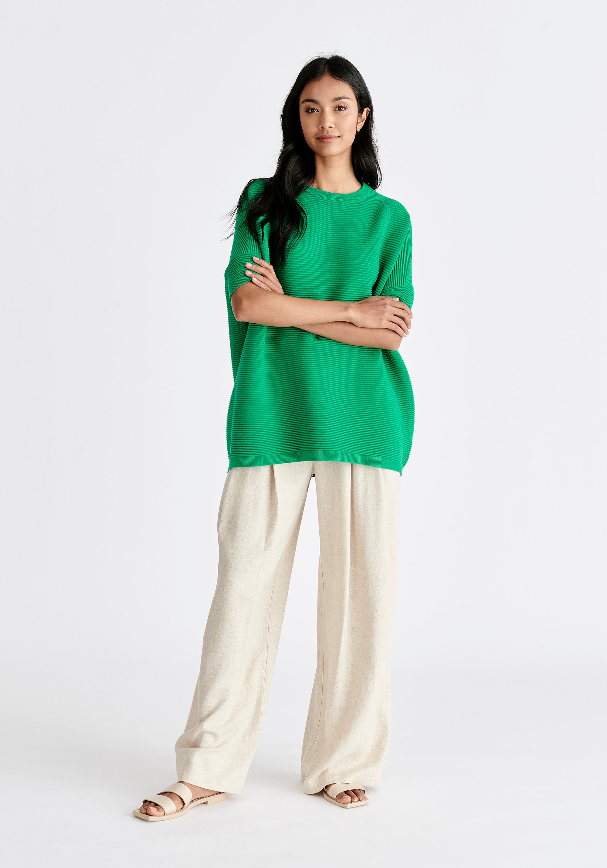 Paisie Short Sleeve Ribbed Jumper in Green