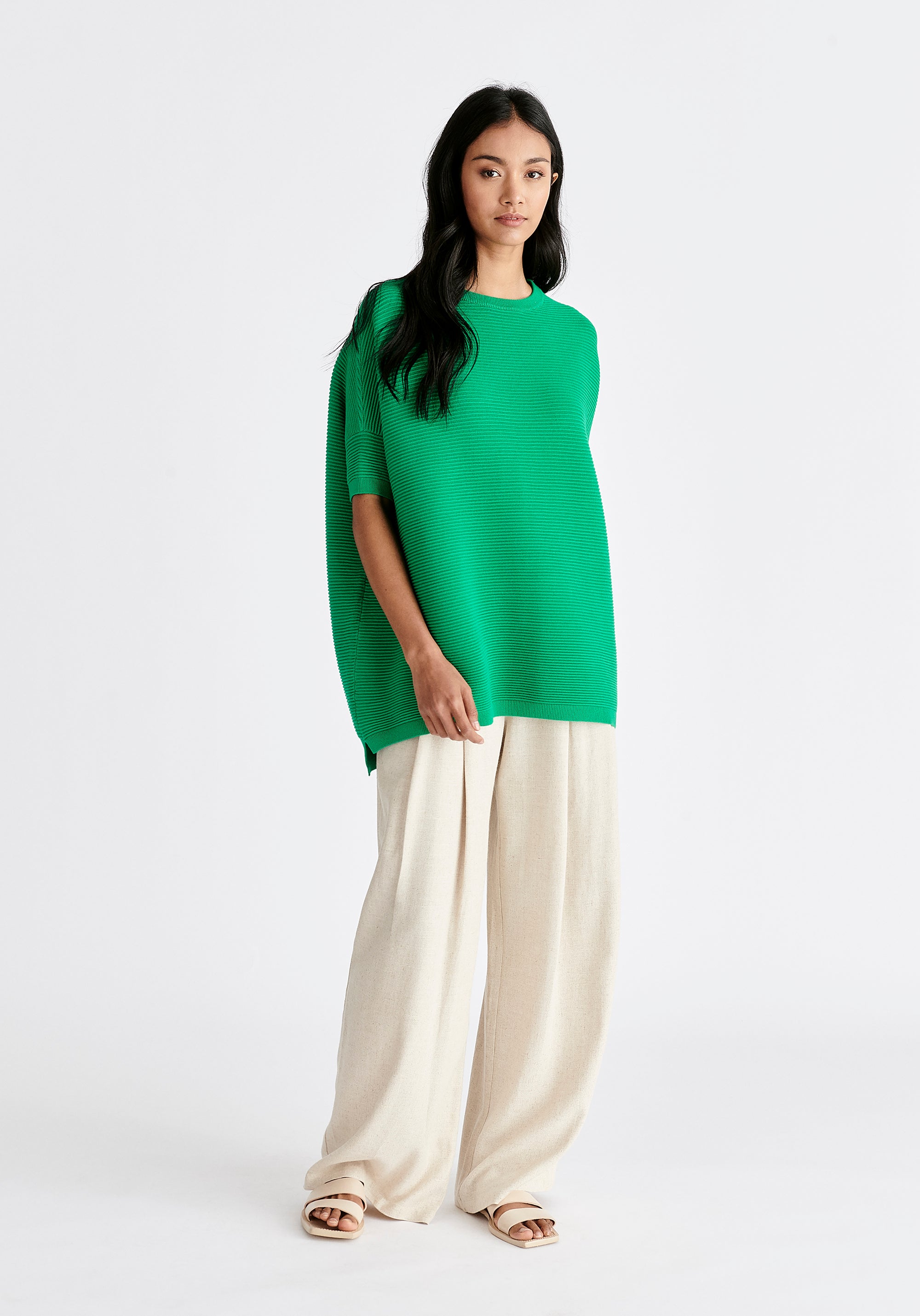 Paisie Short Sleeve Ribbed Jumper in Green