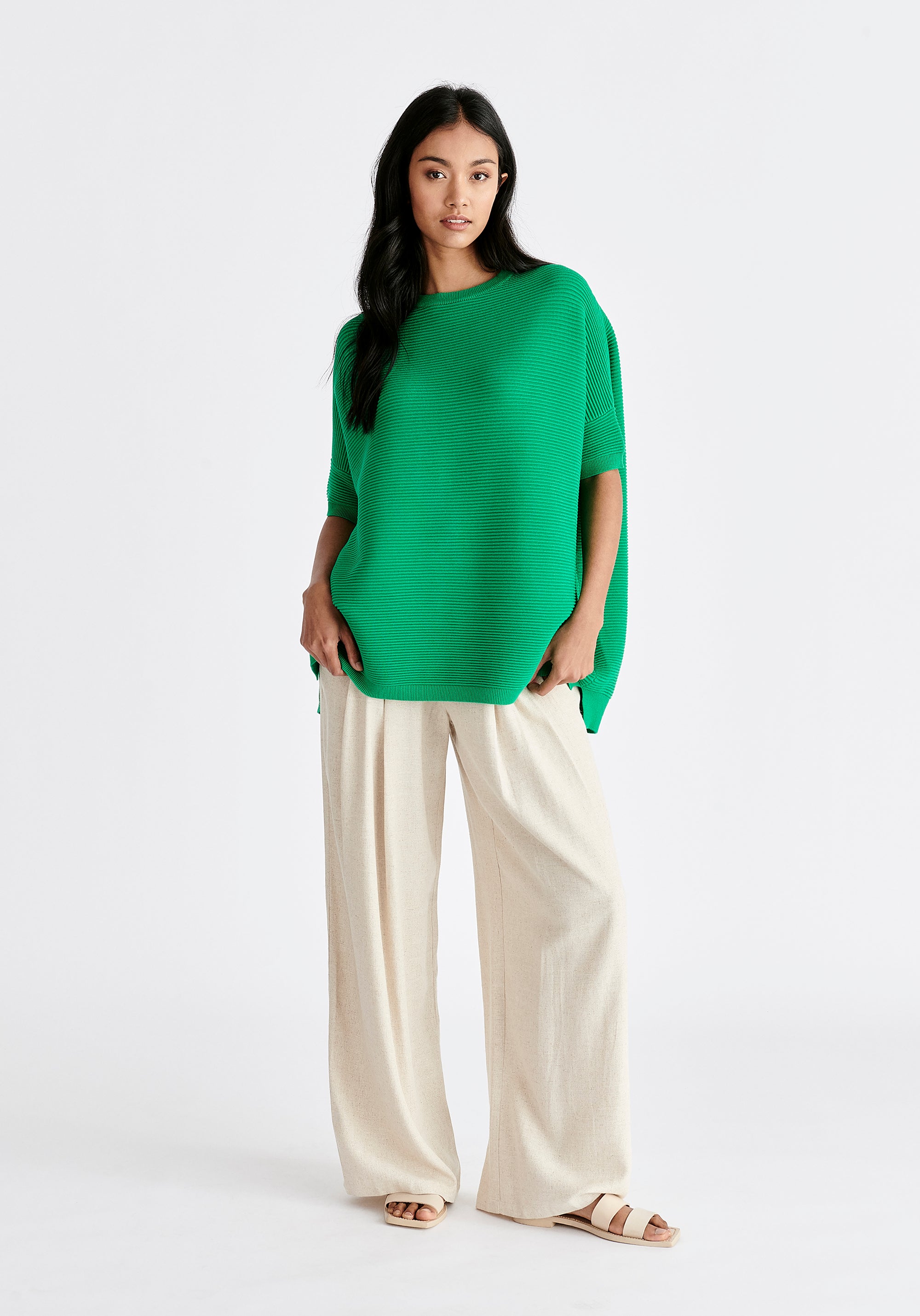 Paisie Short Sleeve Ribbed Jumper in Green