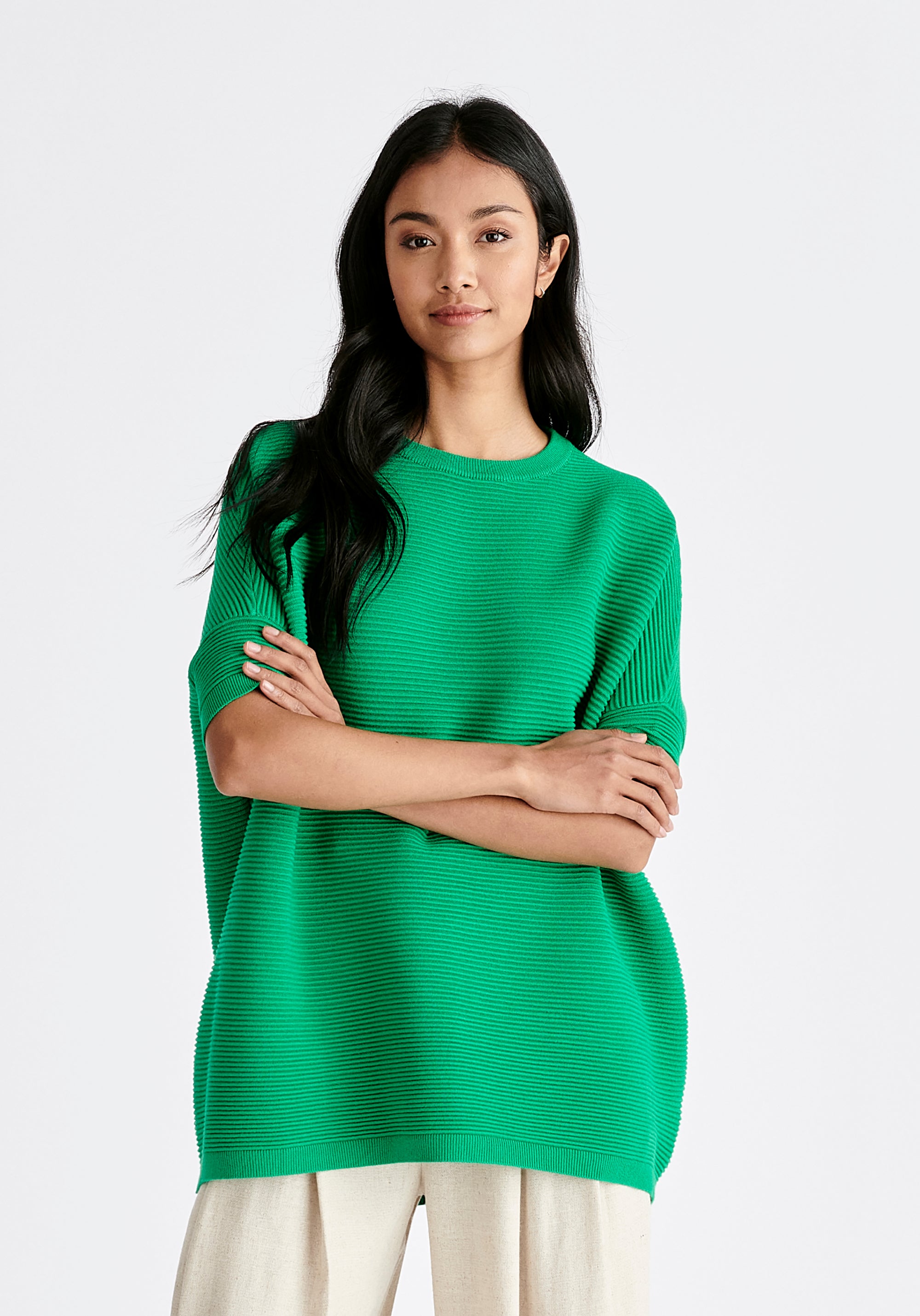 Paisie Short Sleeve Ribbed Jumper in Green