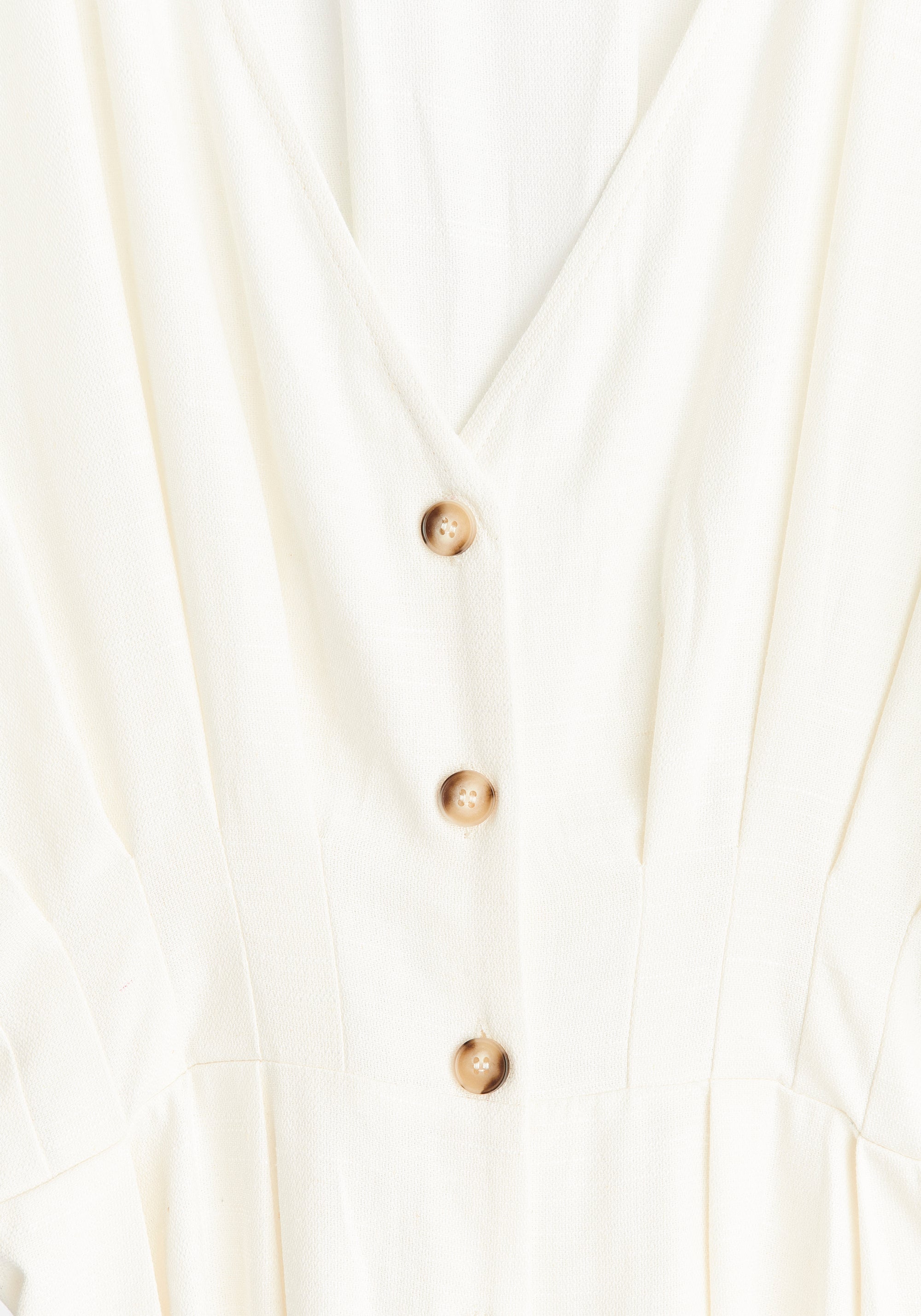 Linen Blend Button Jumpsuit in White Close Up