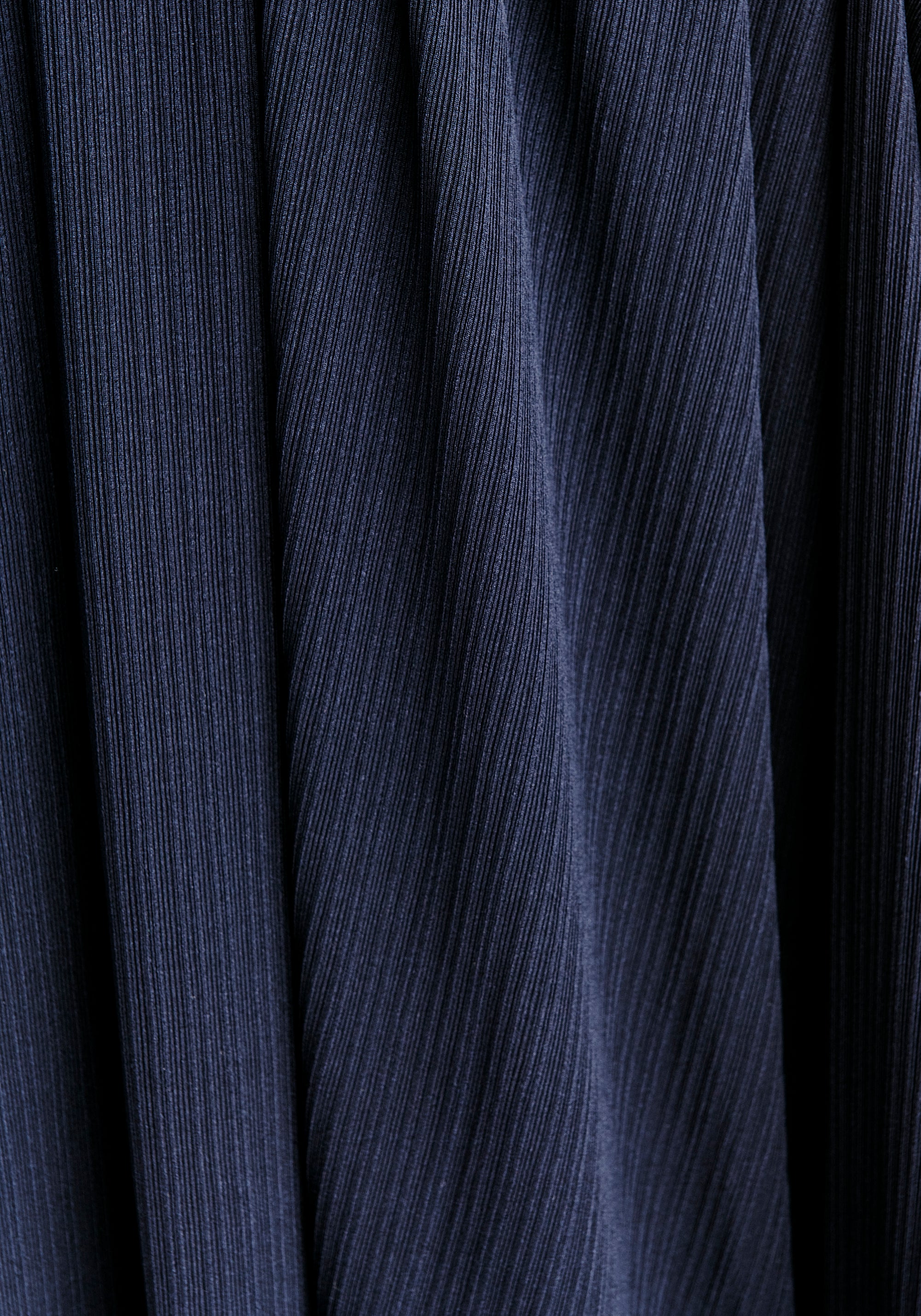 Ribbed Asymmetric Hem Dress in Navy Close Up