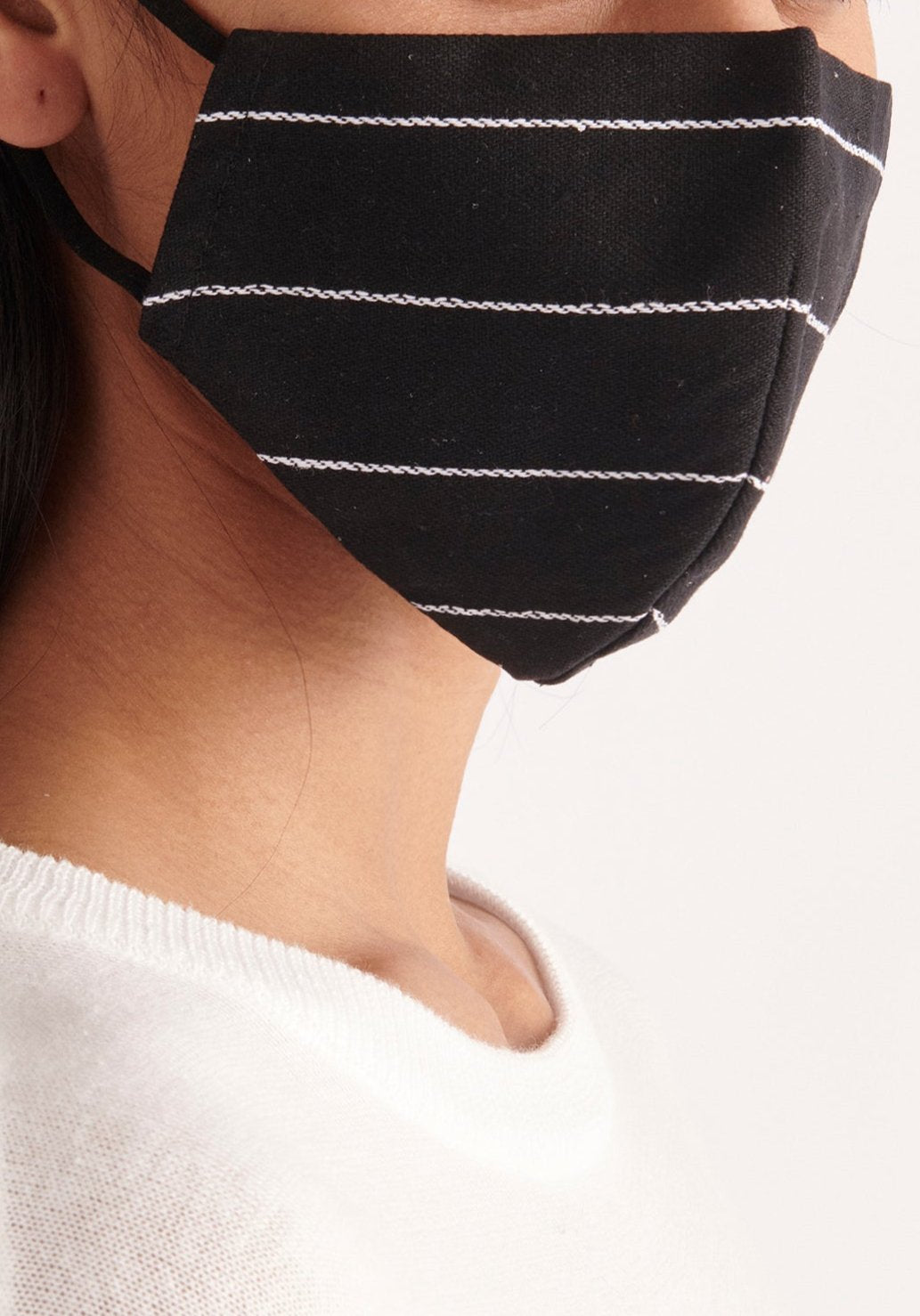 Striped Paisie Adjustable Face Mask in Black and White