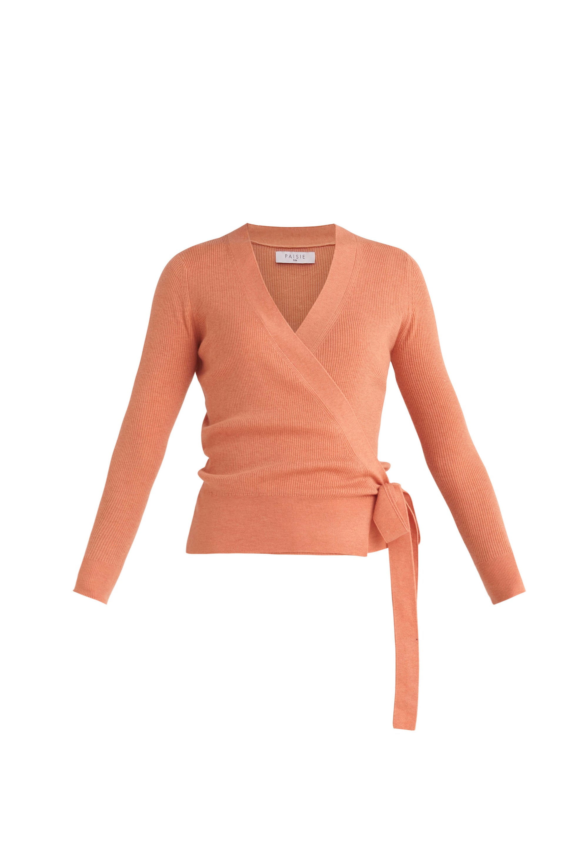 Paisie Ribbed Wrap Side Tie Top in Coral Close Up Cut Out