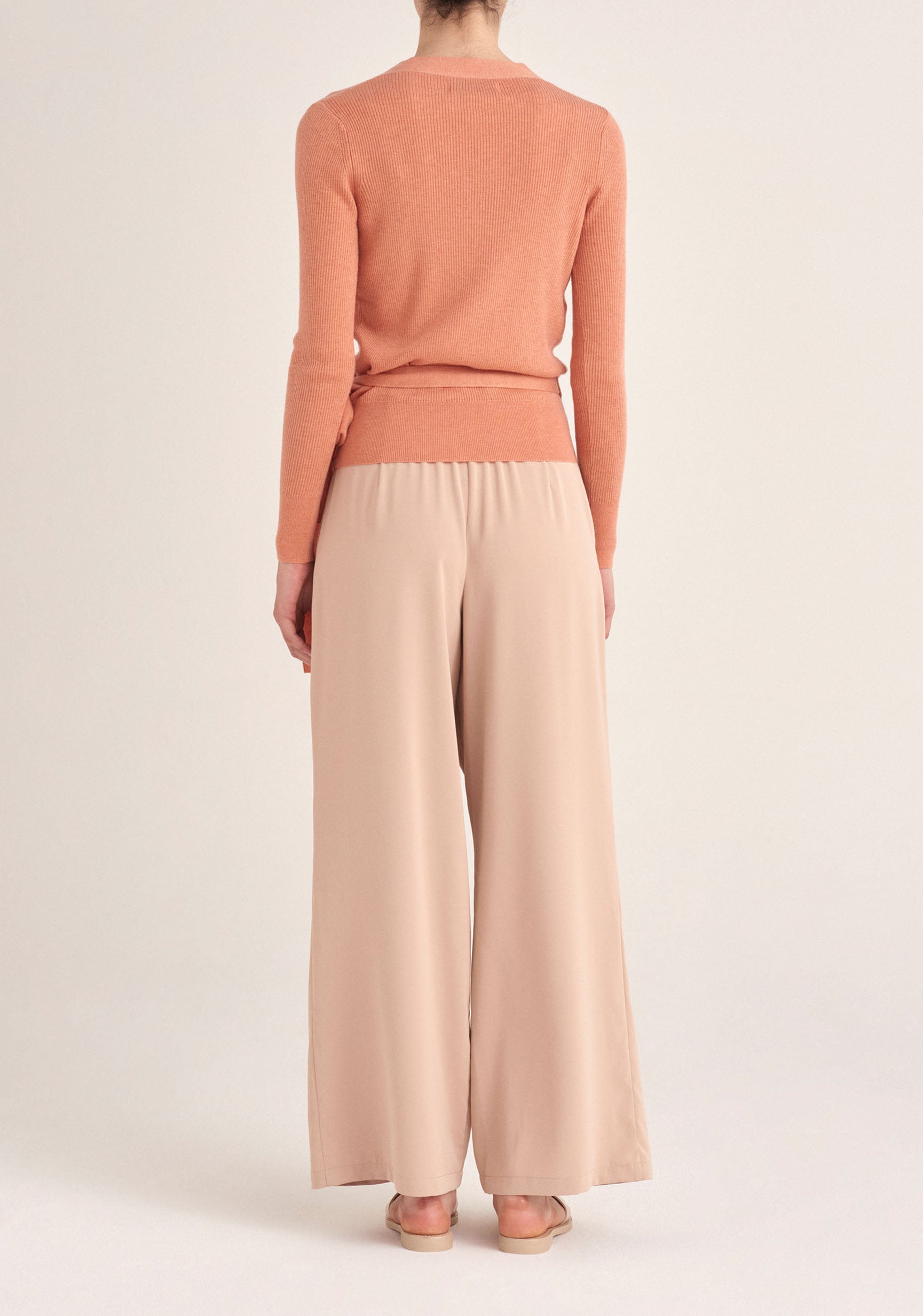 Paisie Ribbed Wrap Side Tie Top in Coral Back