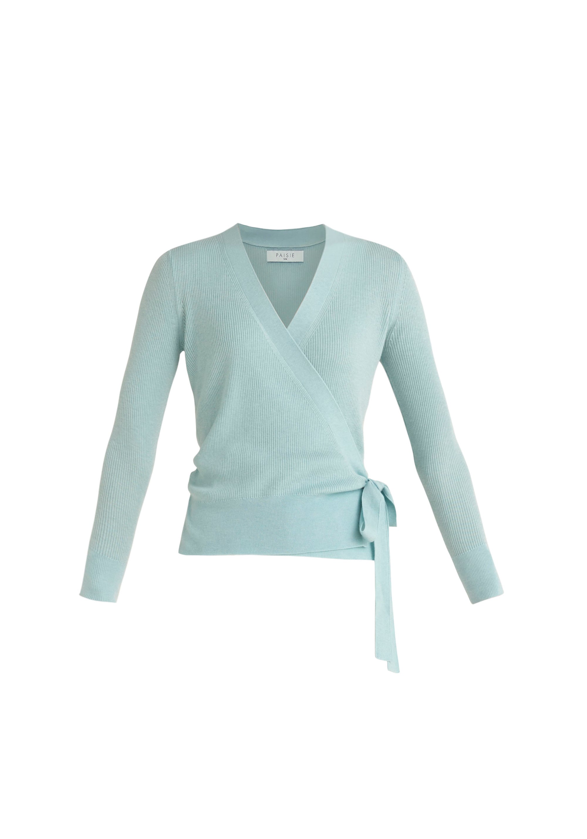 Paisie Ribbed Wrap Side Tie Top in Teal Cut Out