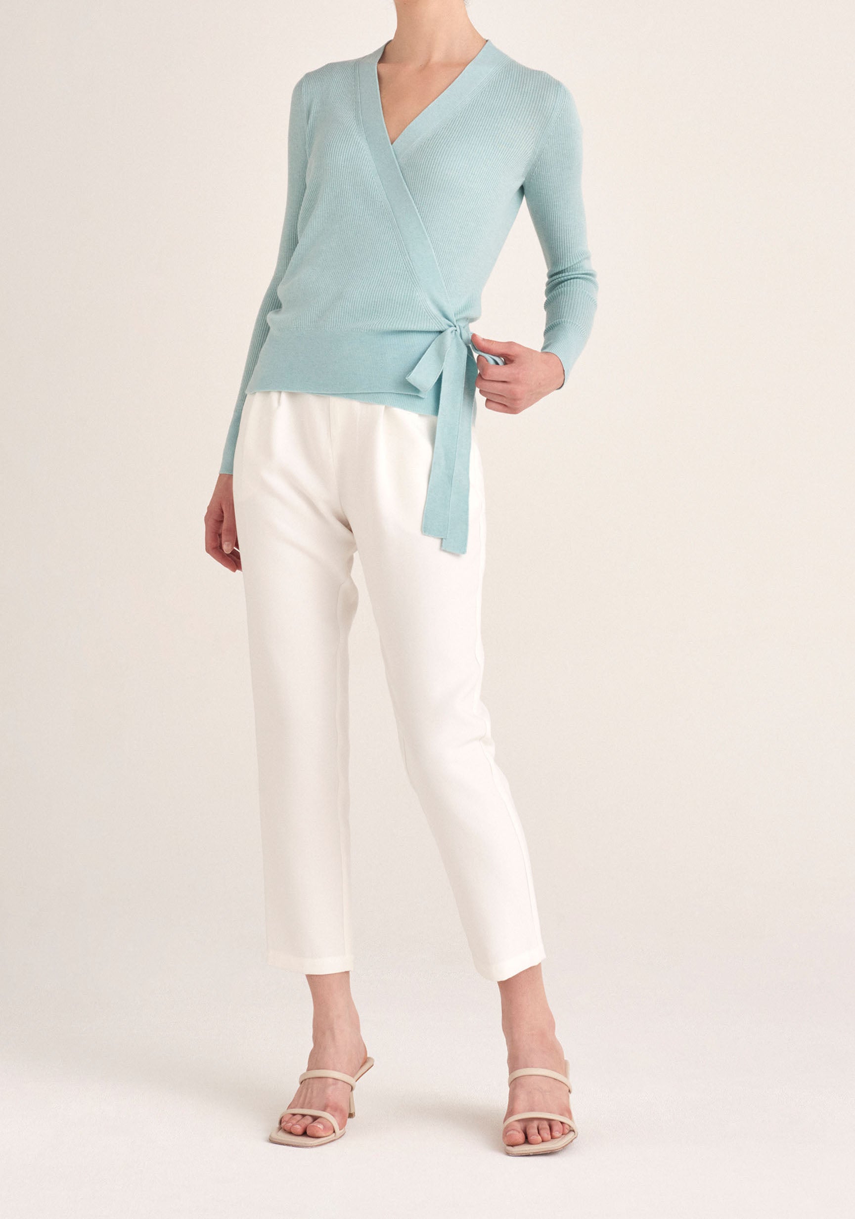 Paisie Ribbed Wrap Side Tie Top in Teal