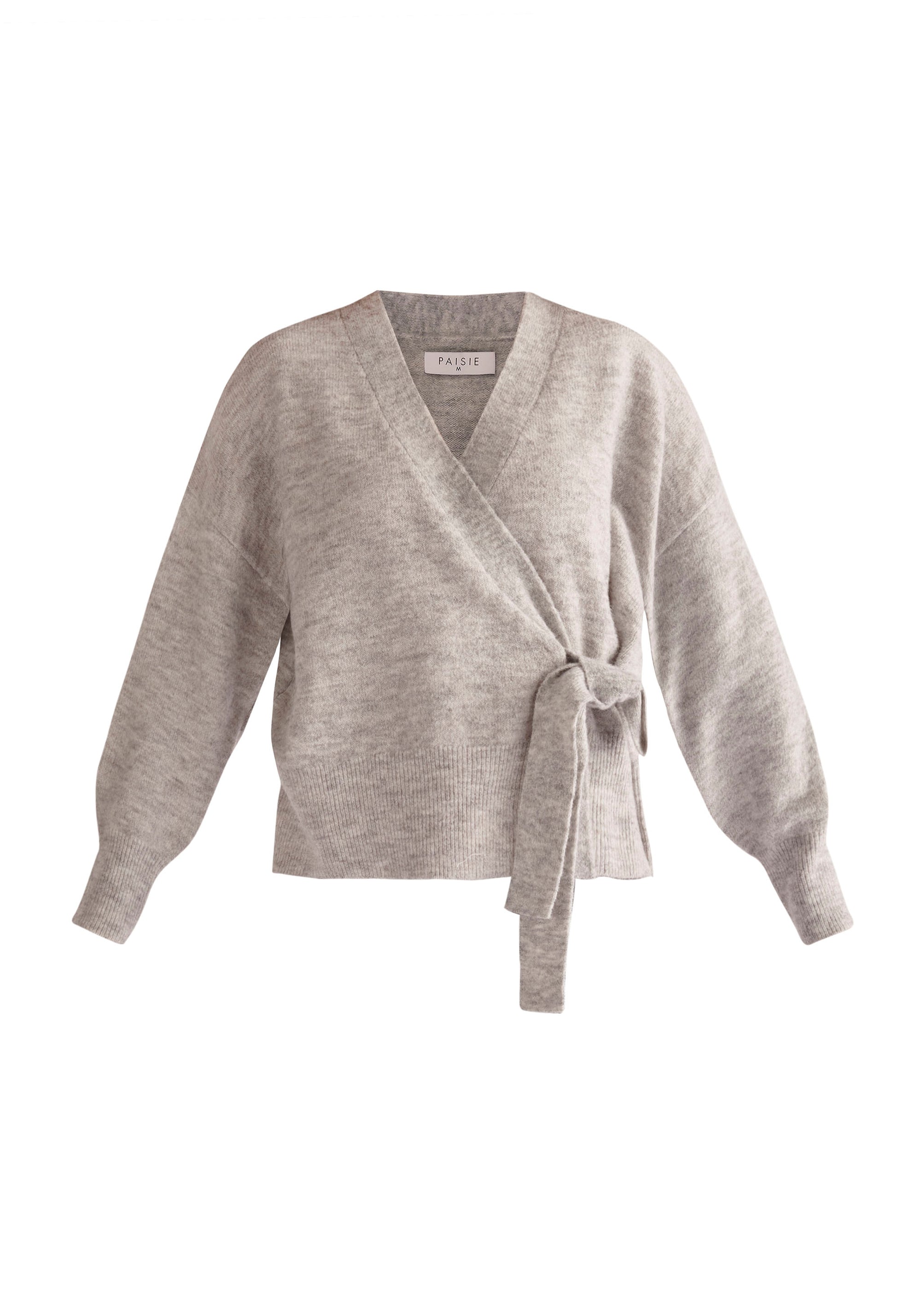 Paisie Ballerina Wrap Cardigan in Light Grey Cut Out